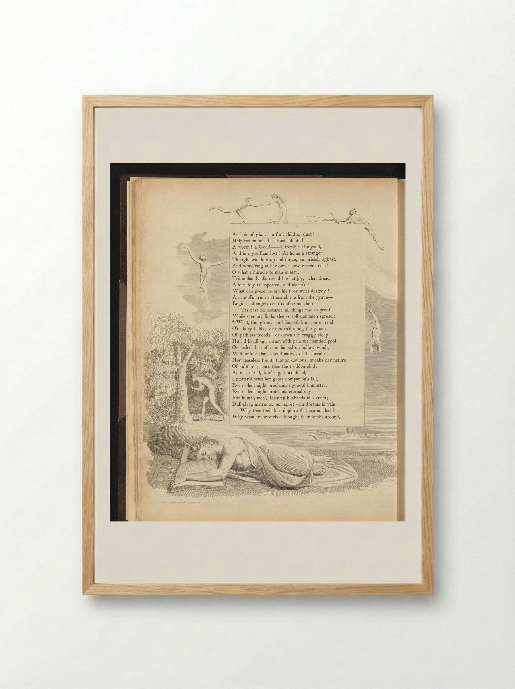 Man Asleep Over His Book - William Blake - Framed Print Wood
