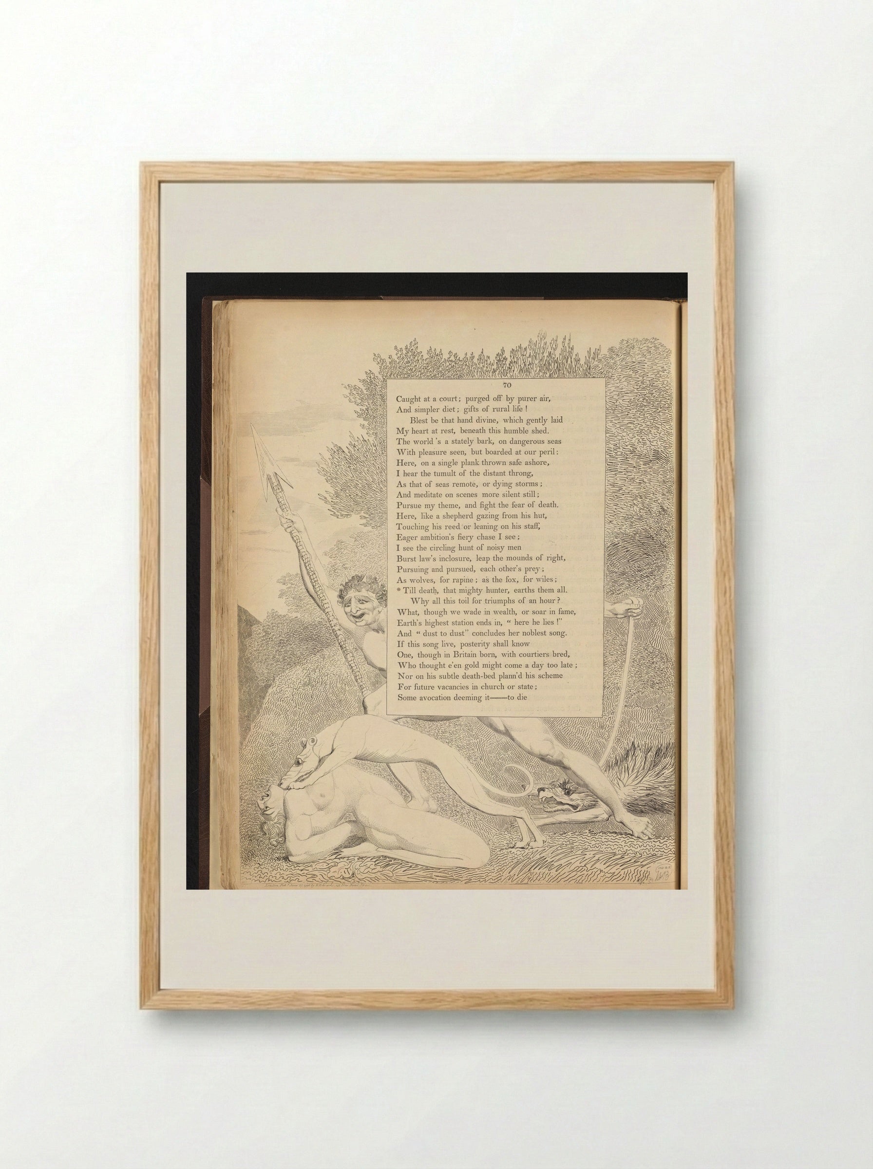 Man Attacked by Dogs and a Devil - William Blake - Framed Print Wood