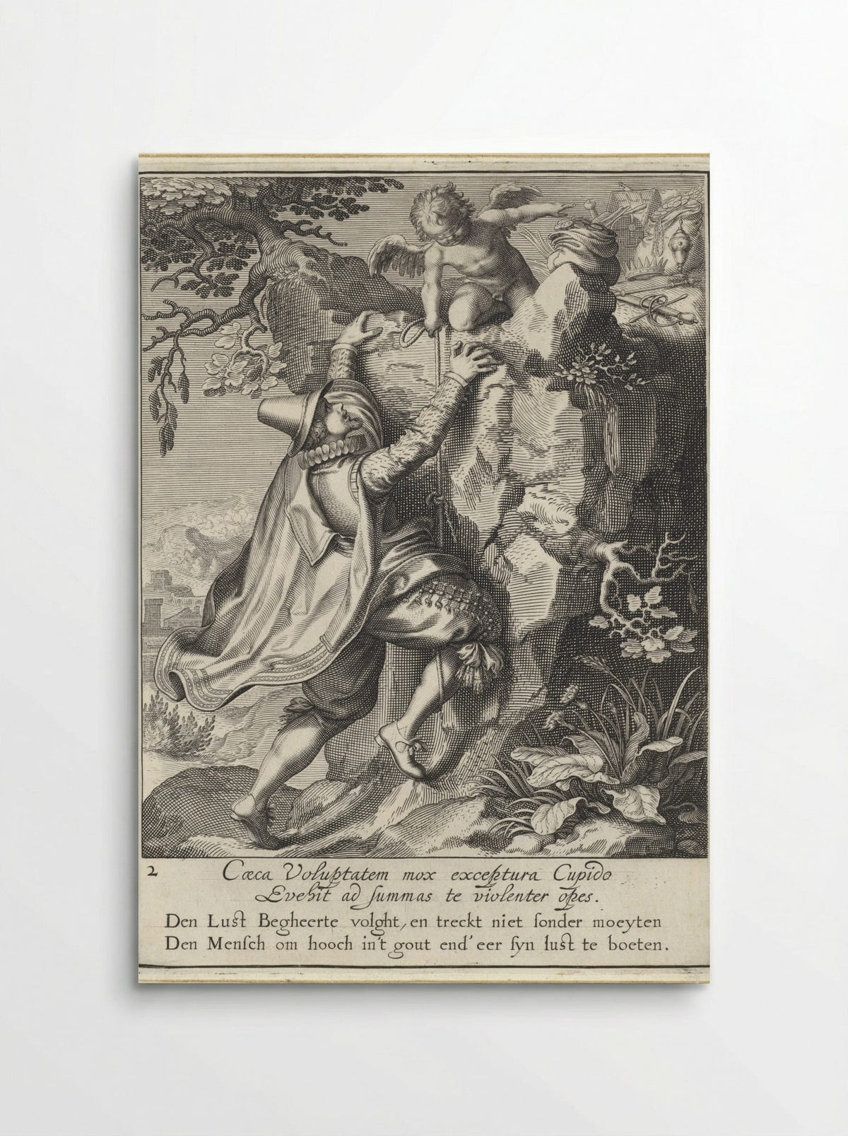 Man Climbing a Rock with a Blindfolded Cupid - Willem Isaacsz. van Swanenburg - Poster