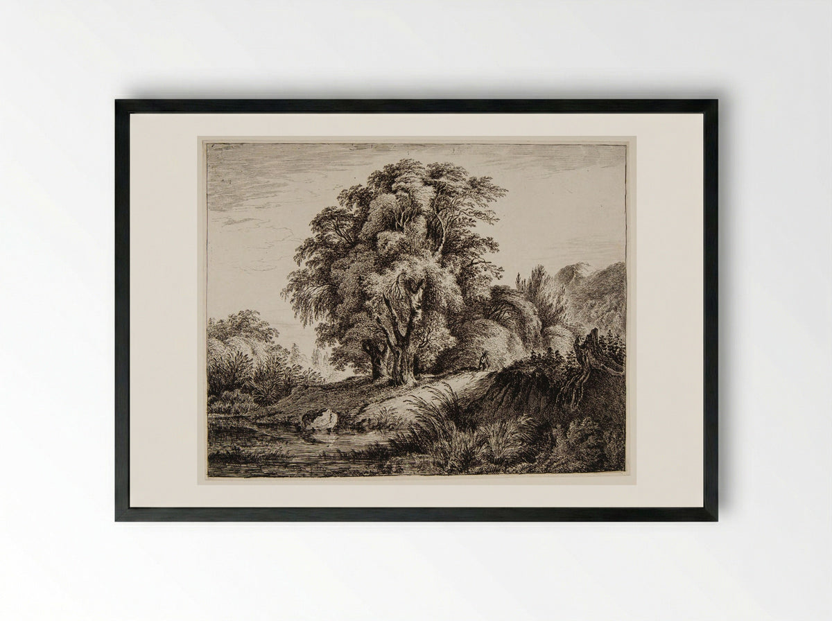 Man Coming Down a Wooded Hill - Franz Rechberger - Framed Print Black