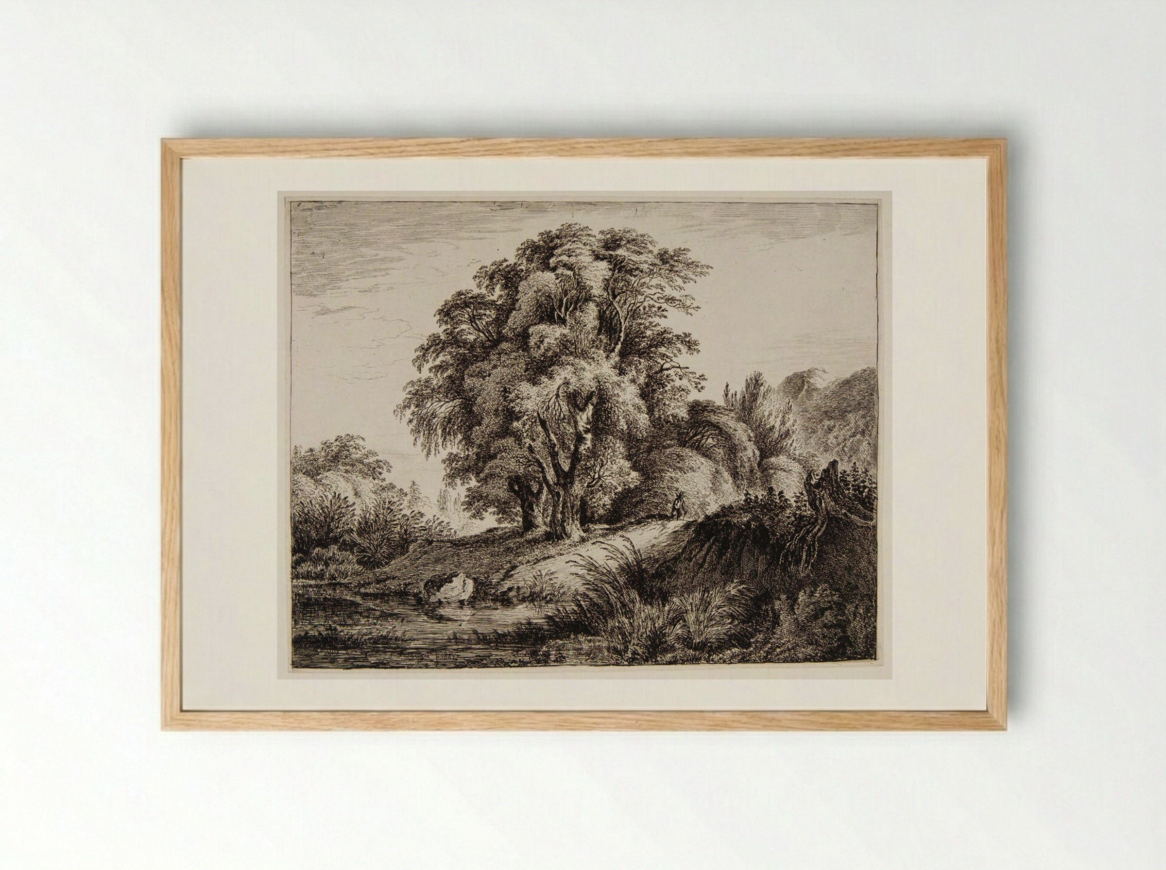 Man Coming Down a Wooded Hill - Franz Rechberger - Framed Print Wood