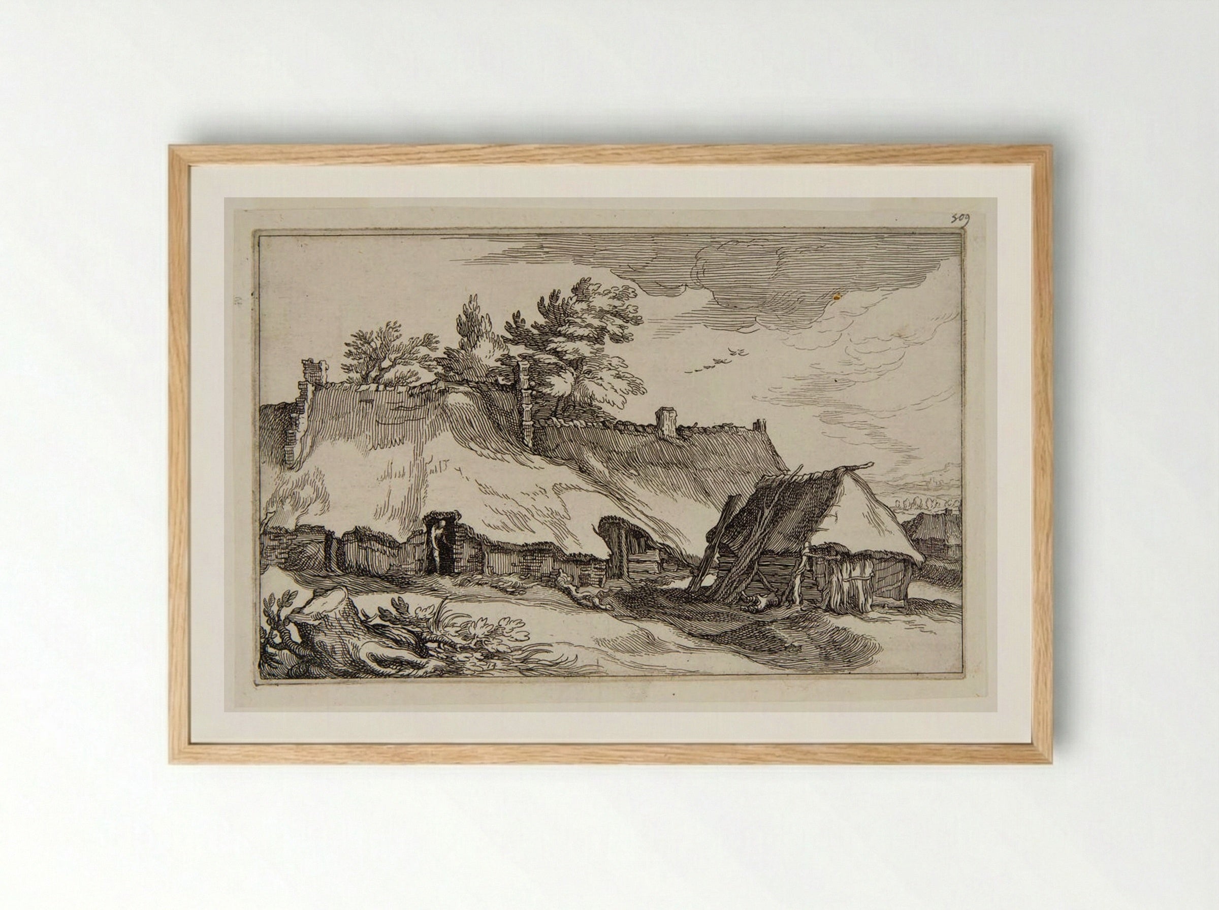 Man Exiting a Farmhouse - Boetius Adamsz. Bolswert - Framed Print Wood