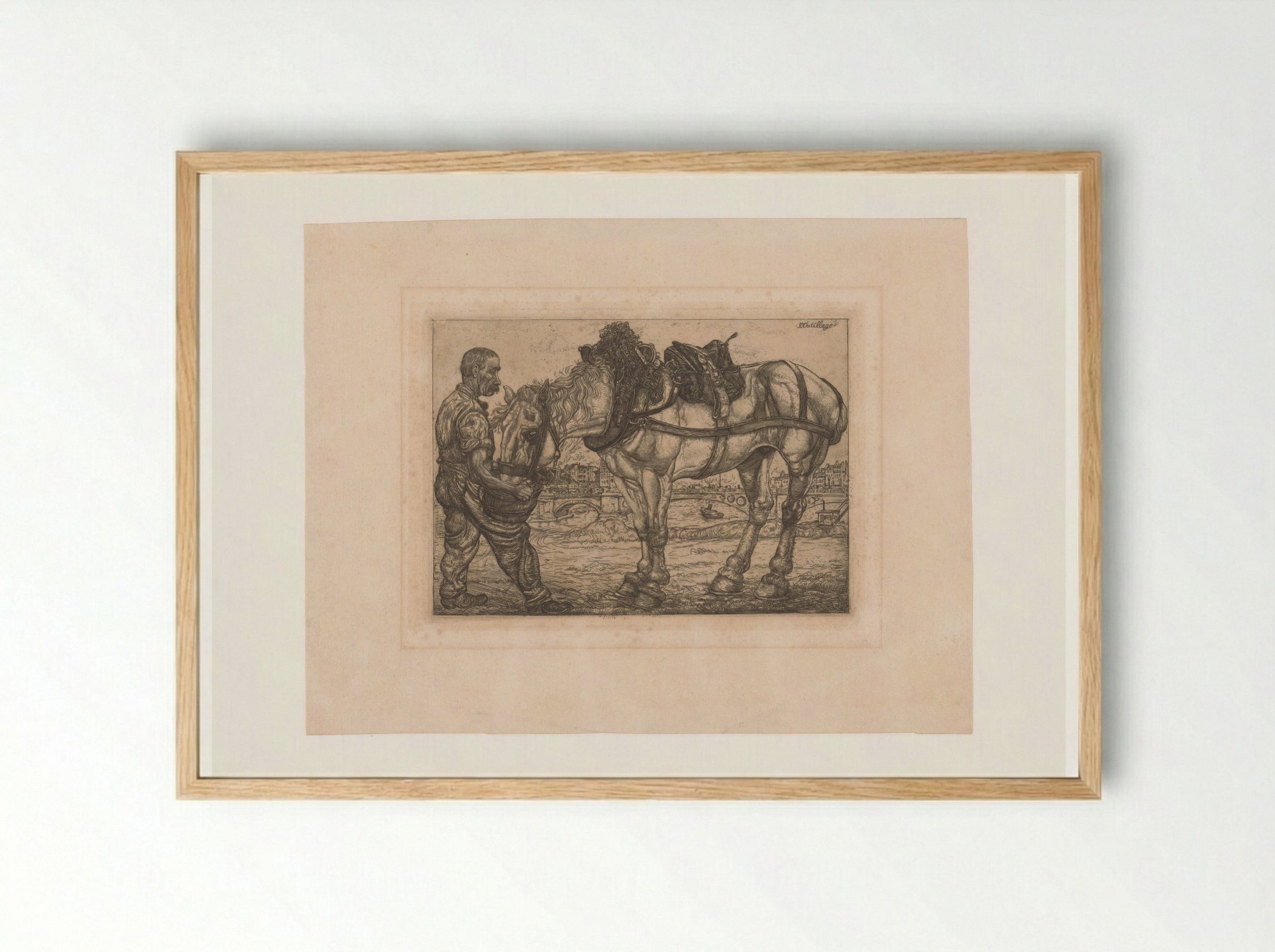 Man Feeding a Horse from a Bucket - Pieter Dupont - Framed Print Wood