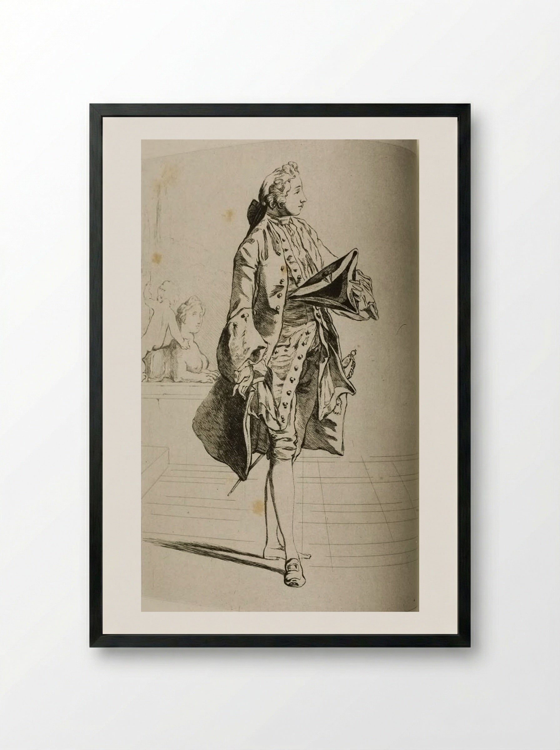 Man Holding His Tricorn in His Hand - Jules de Goncourt - Framed Print Black