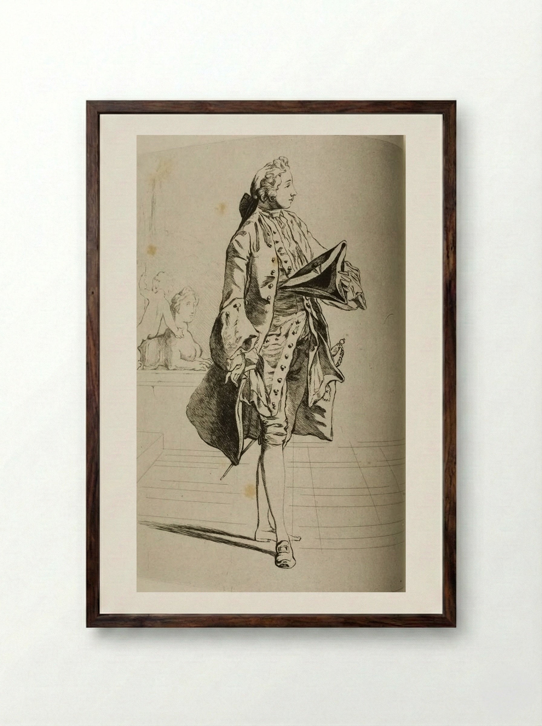 Man Holding His Tricorn in His Hand - Jules de Goncourt - Framed Print Dark Wood