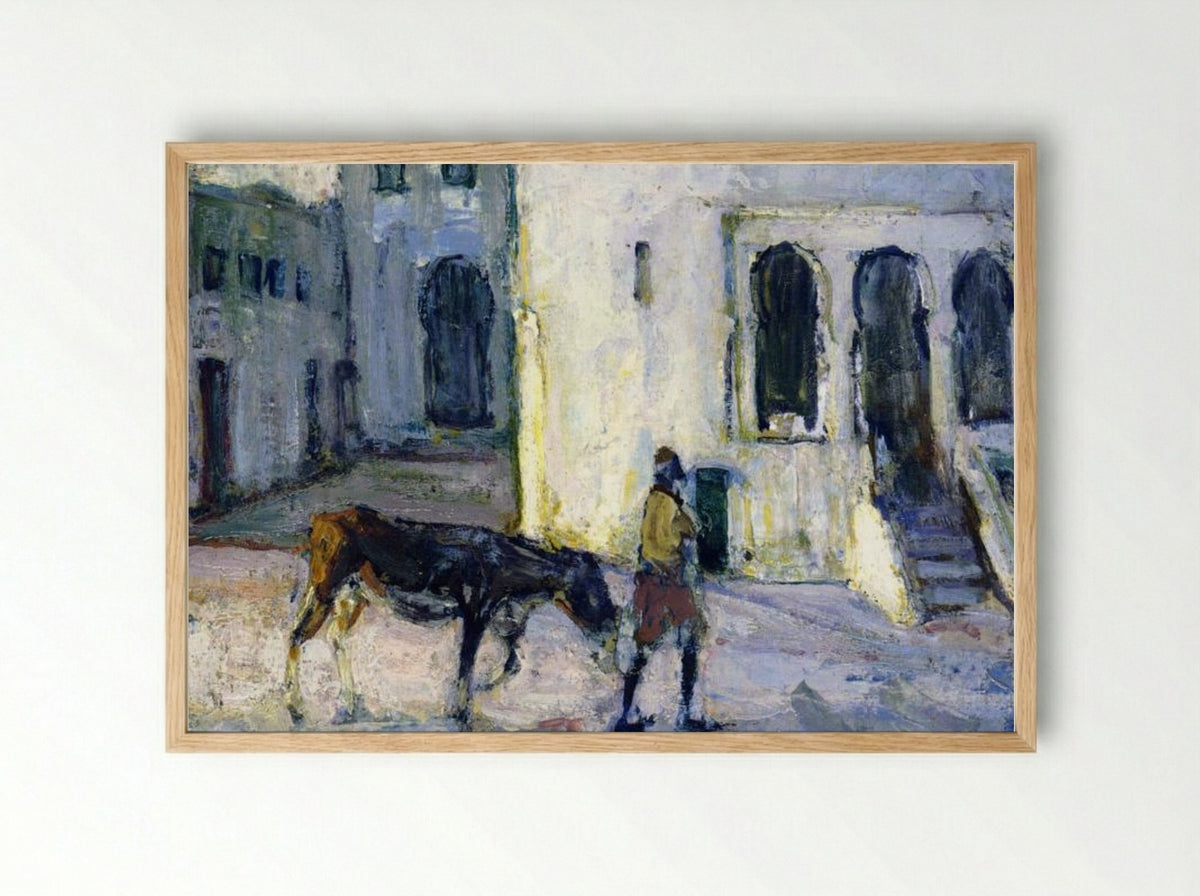 Man Leading a Donkey in Front of the Palais de Justice, Tangier - Henry Ossawa Tanner - Framed Print Wood