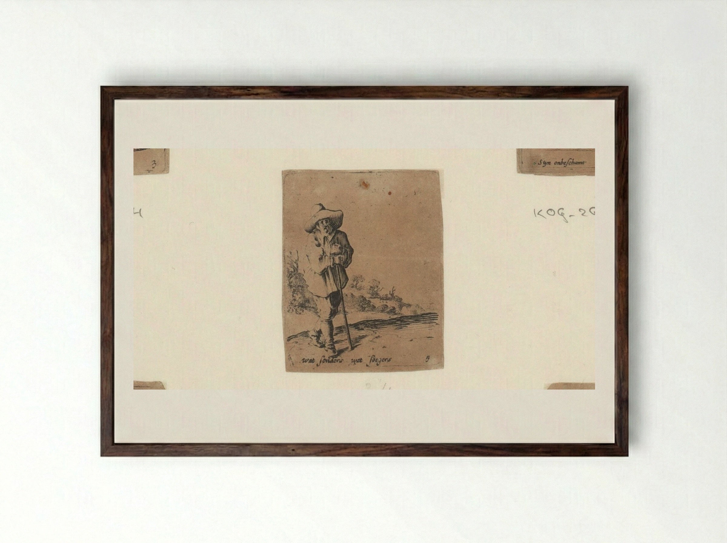 Man Leaning on a Stick - Gillis van Scheyndel (I) - Framed Print Dark Wood