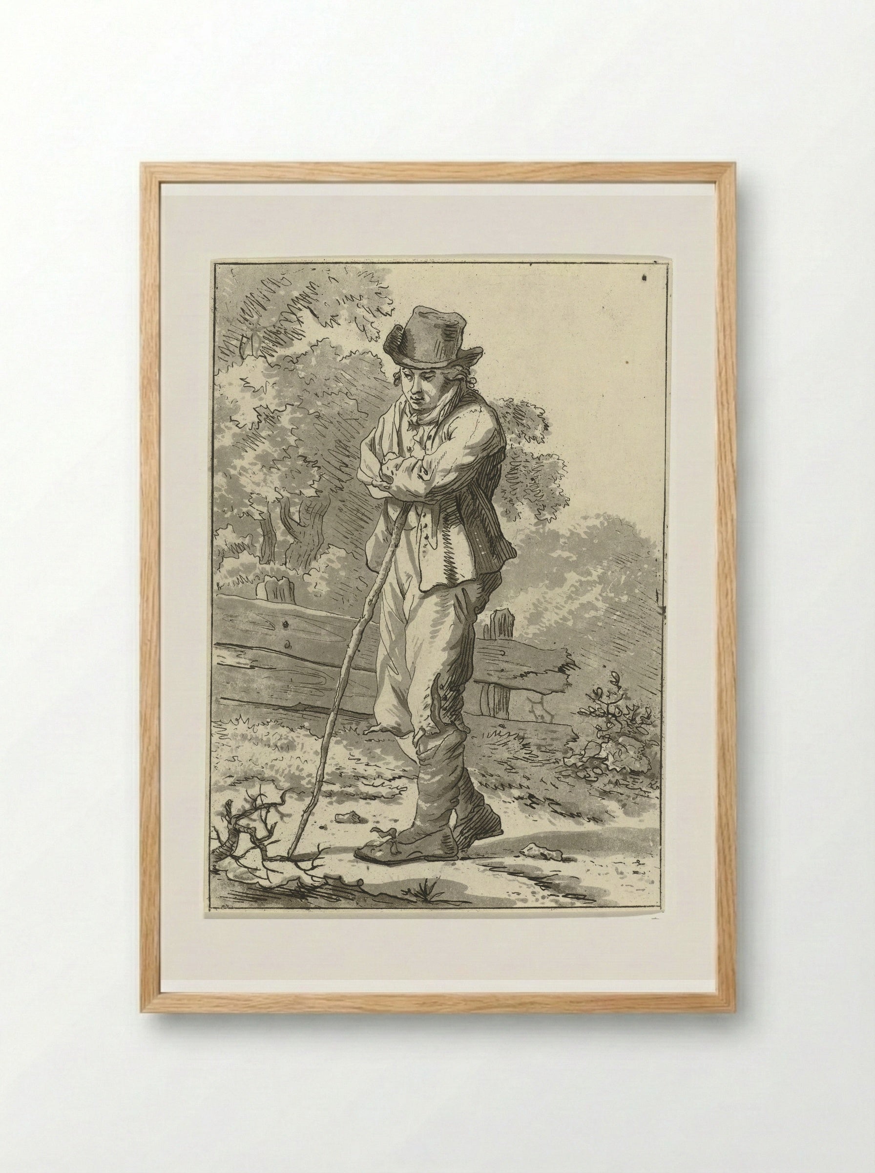 Man Leaning on a Stick - Hermanus Fock - Framed Print Wood