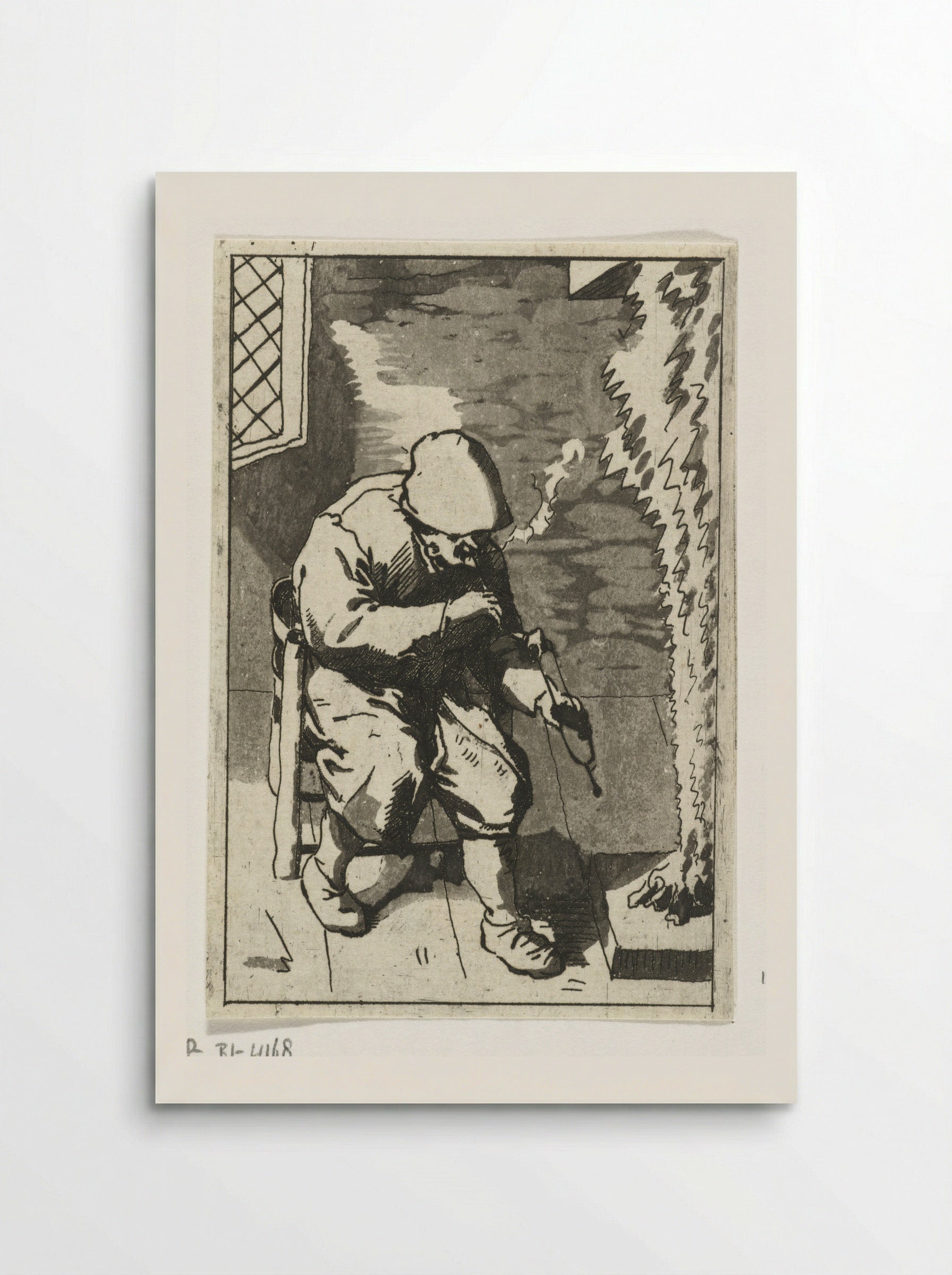Man Lighting His Pipe - Anthonie van den Bos - Poster