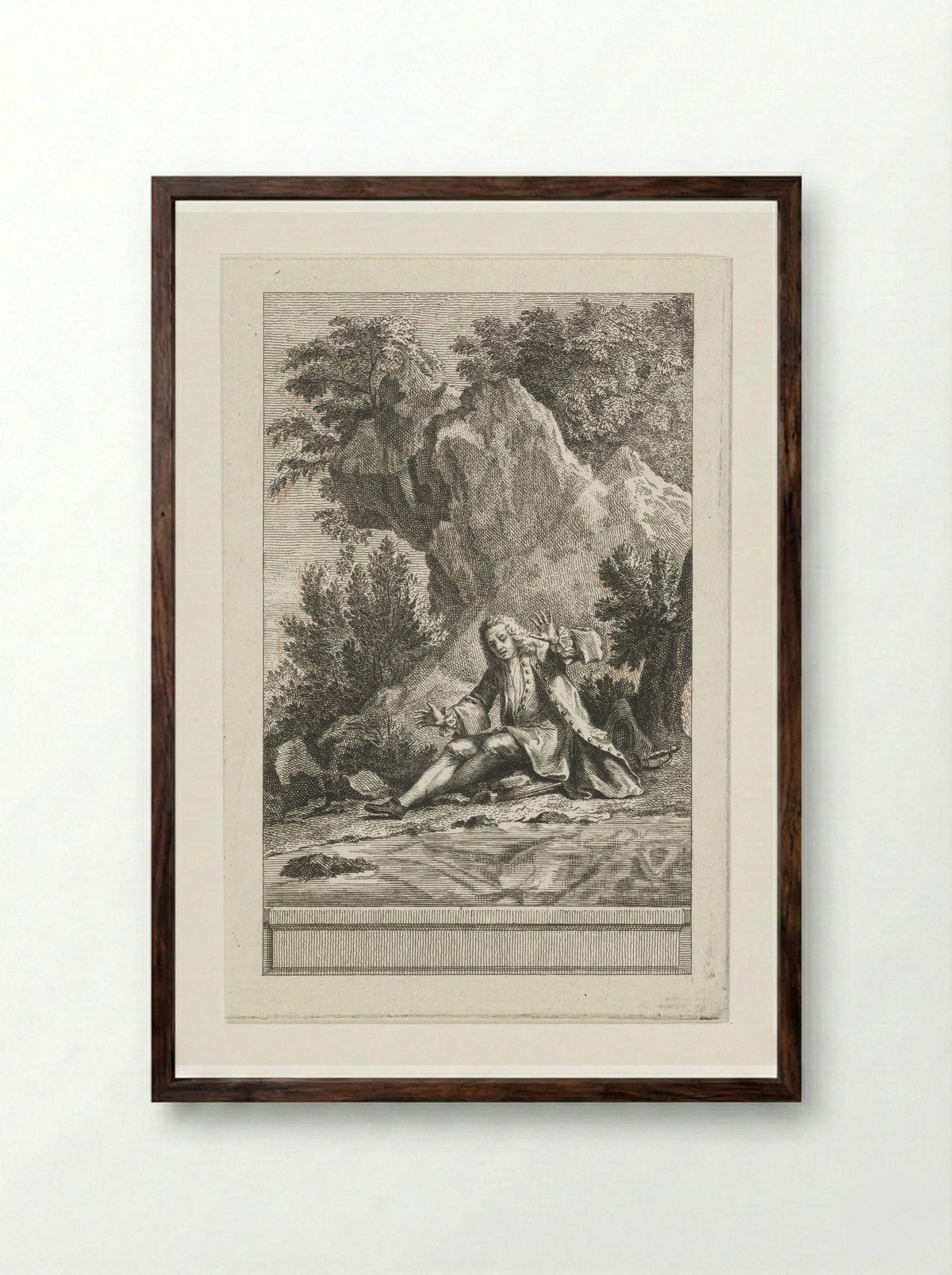 Man Looking at His Reflection in the Water - Abraham Delfos - Framed Print Dark Wood