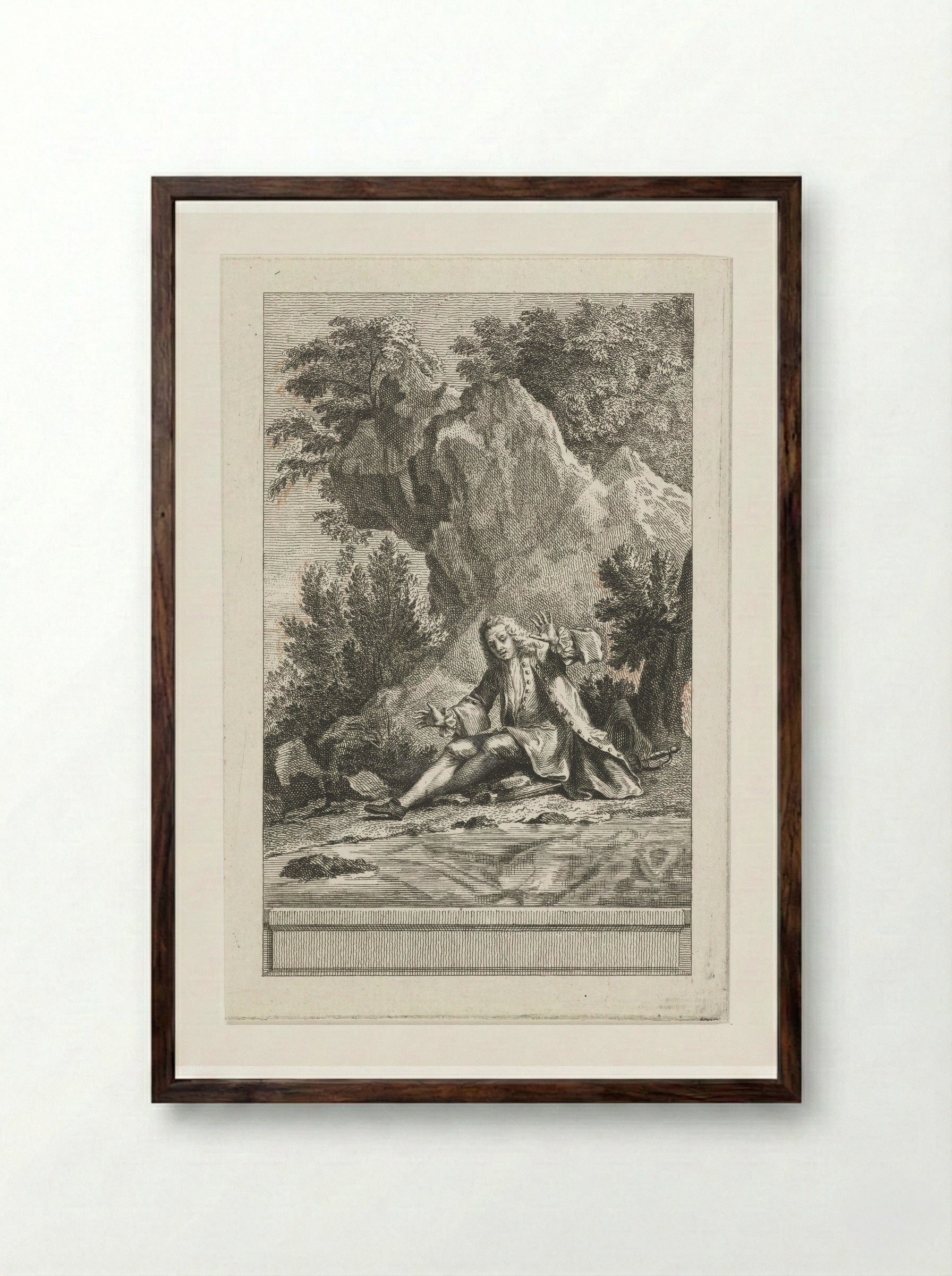 Man Looking at His Reflection in the Water - Abraham Delfos - Framed Print Dark Wood