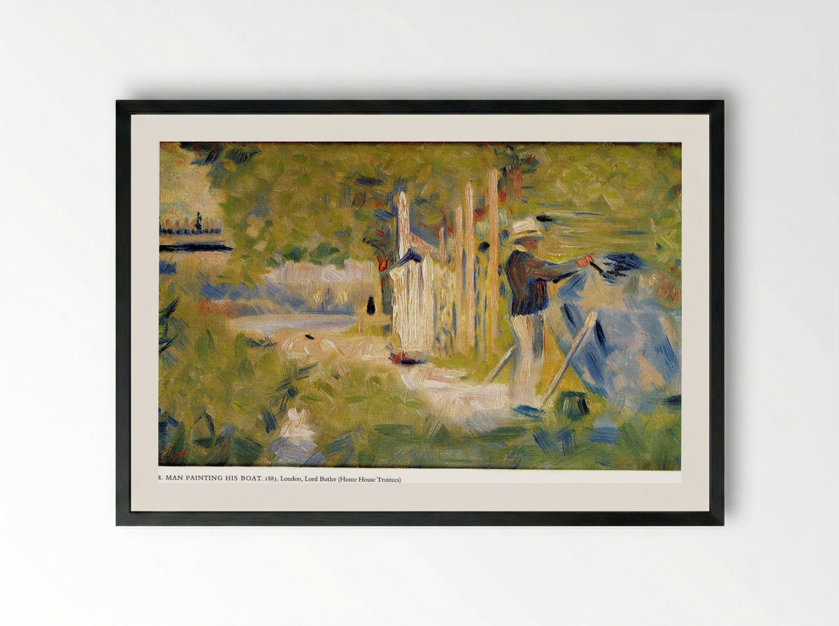 Man Painting his Boat - Georges Seurat - Framed Print Black