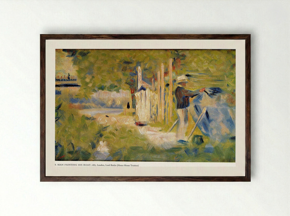 Man Painting his Boat - Georges Seurat - Framed Print Dark Wood