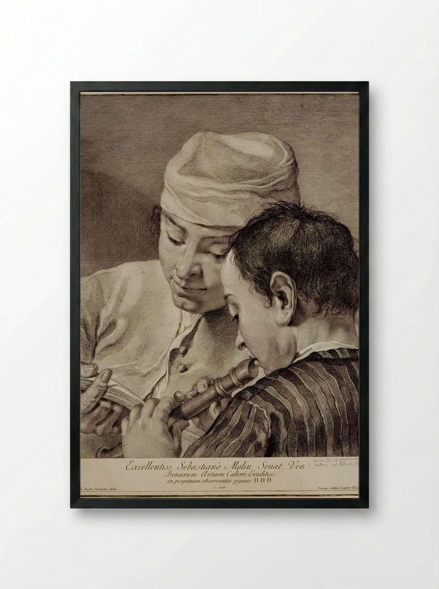 Man Playing a Fife and Another Singing - Giovanni Cattini - Framed Print Black