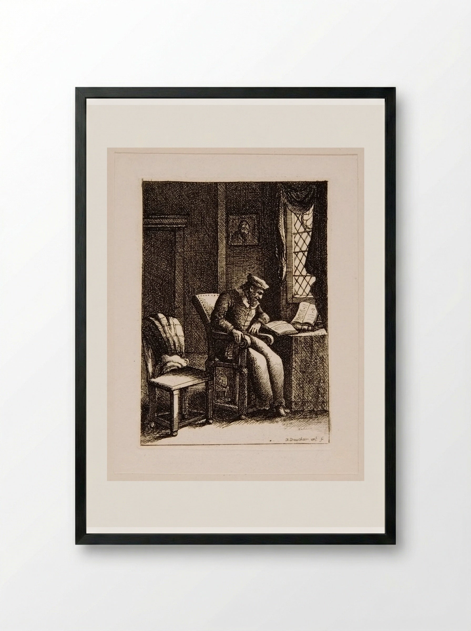 Man Reading in his Cell - David Deuchar - Framed Print Black