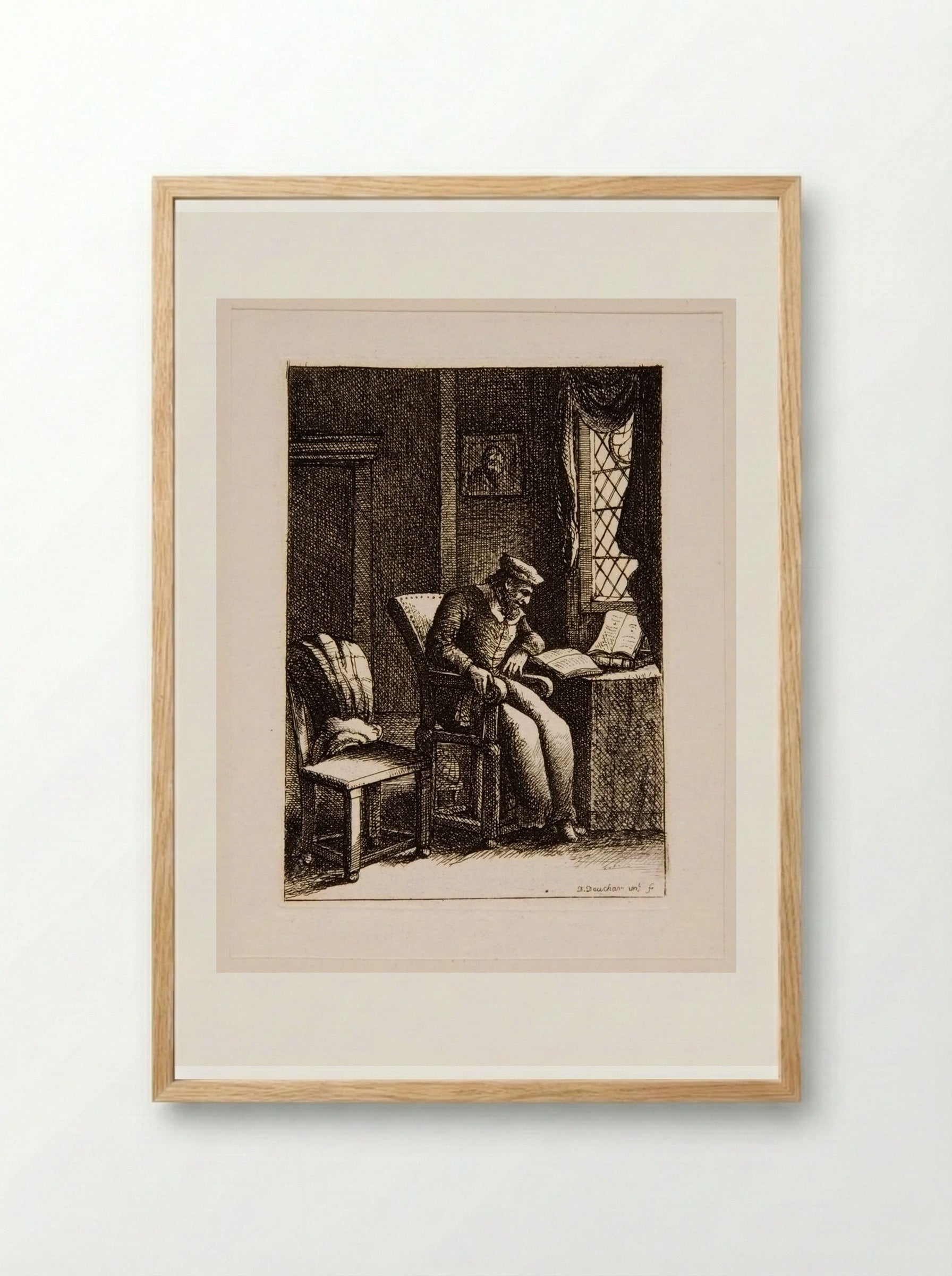 Man Reading in his Cell - David Deuchar - Framed Print Wood