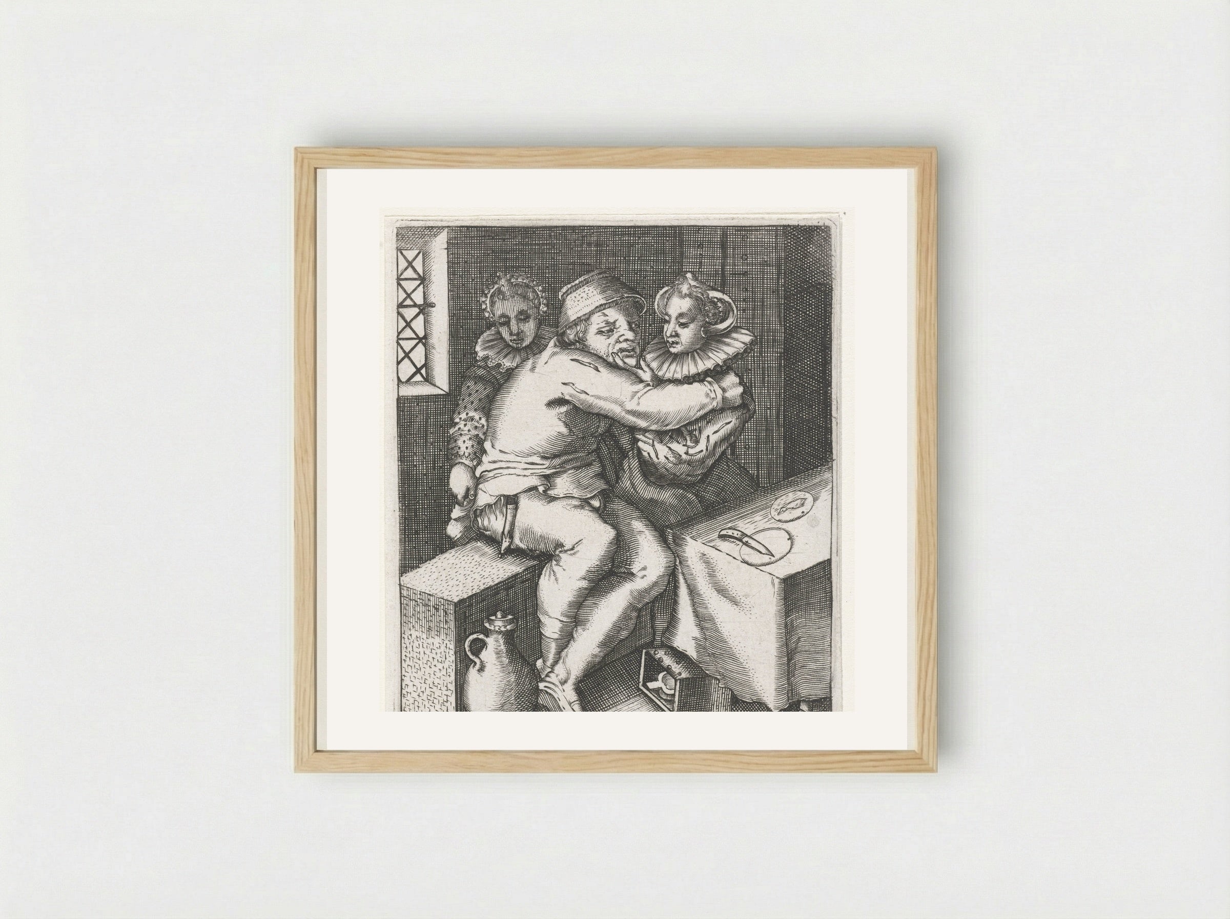Man Robbed in a Brothel - Johann Theodor de Bry - Framed Print Wood
