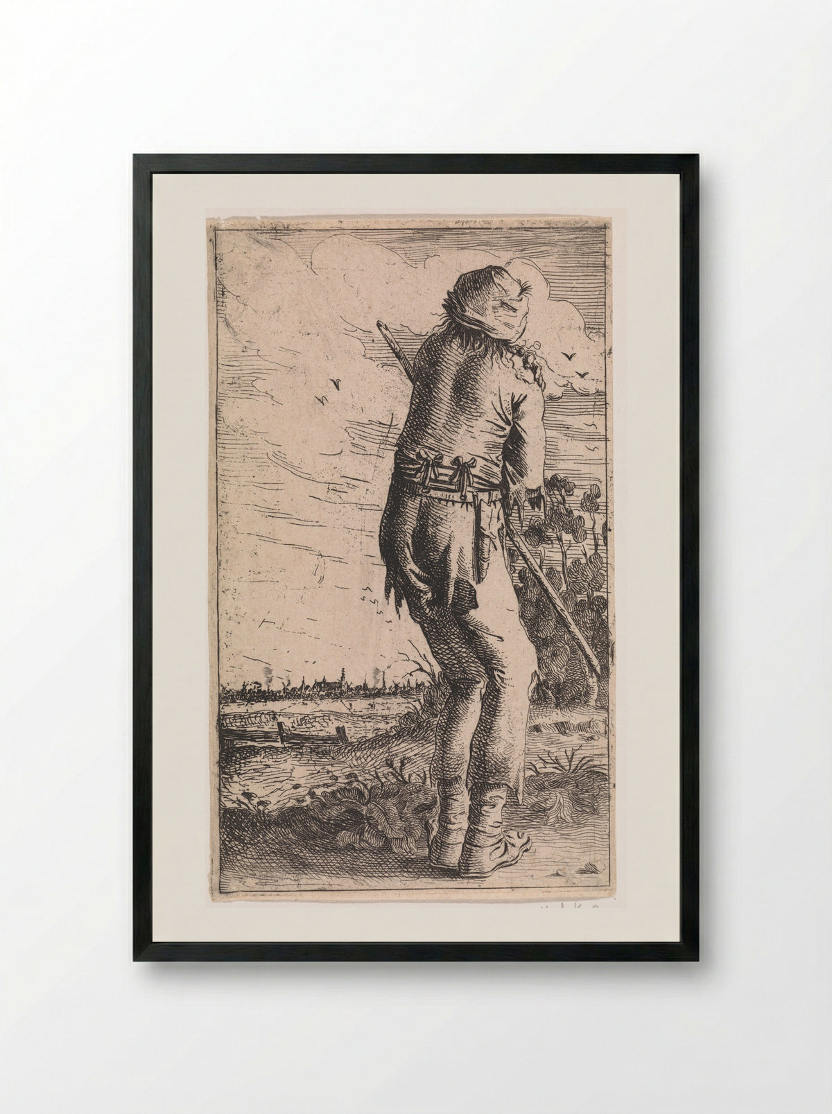 Man Scratching His Shoulder - Aert van Waes - Framed Print Black