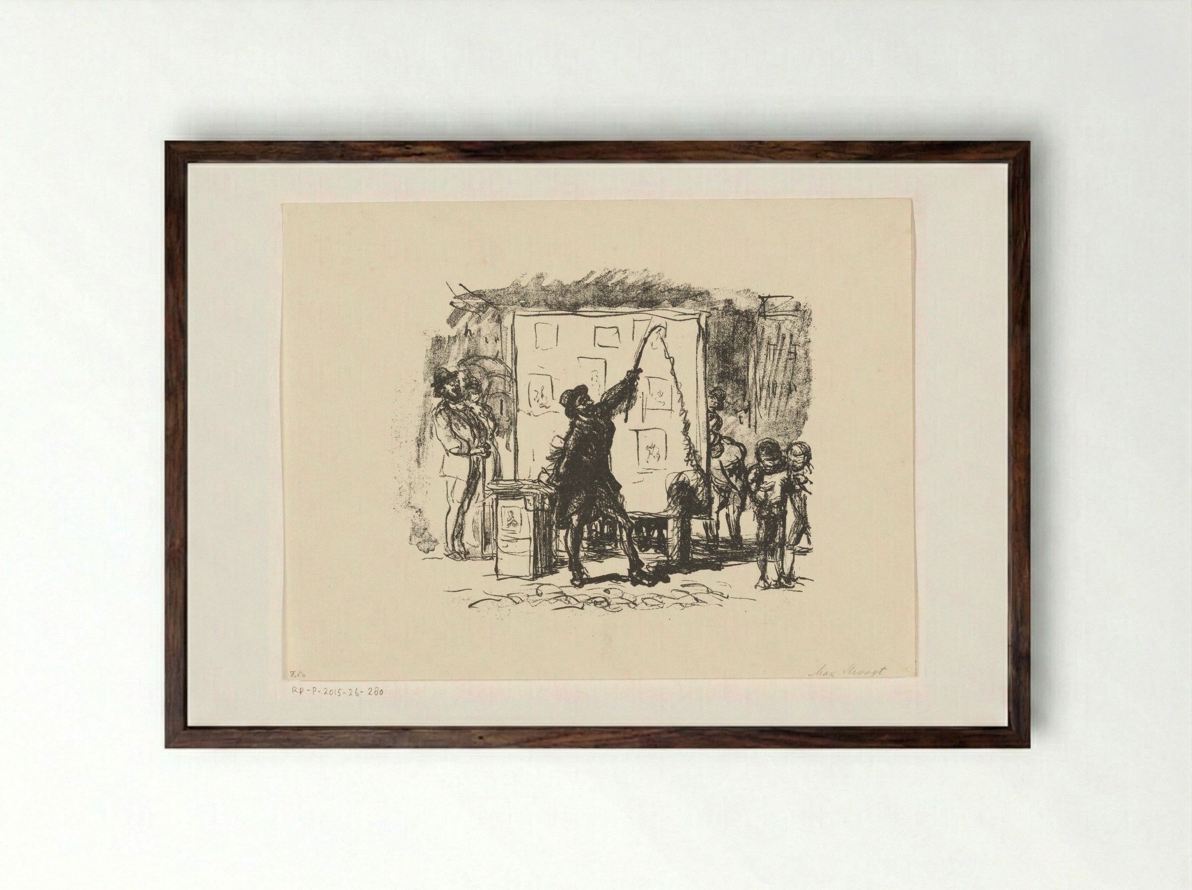Man Showing Prints at a Market - Max Slevogt - Framed Print Dark Wood