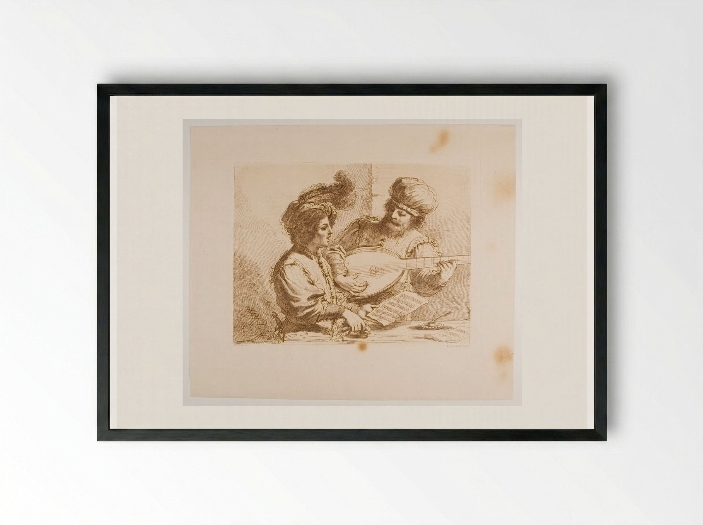 Man Singing to Guitar Accompaniment - Francesco Bartolozzi - Framed Print Black