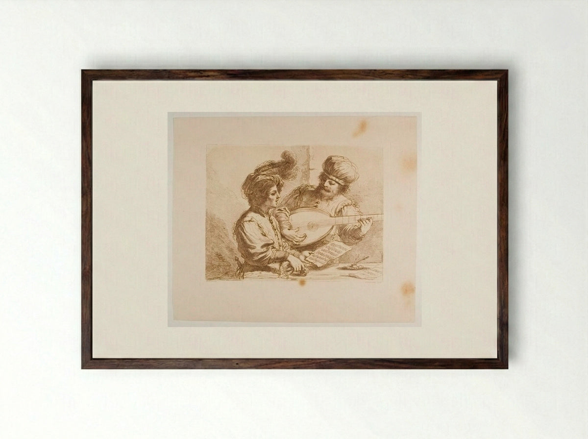 Man Singing to Guitar Accompaniment - Francesco Bartolozzi - Framed Print Dark Wood