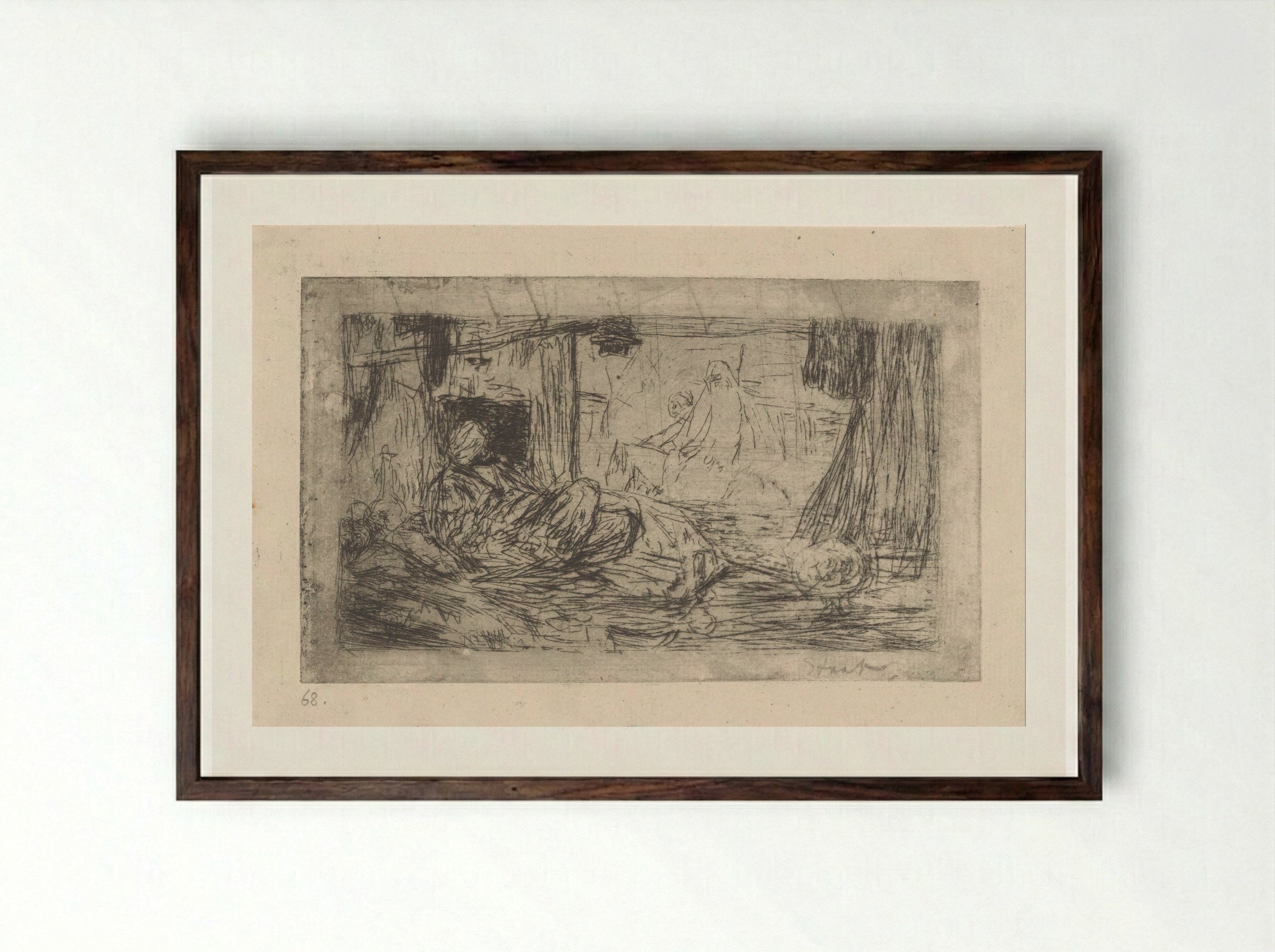 Man Smoking a Hookah - Marius Bauer - Framed Print Dark Wood
