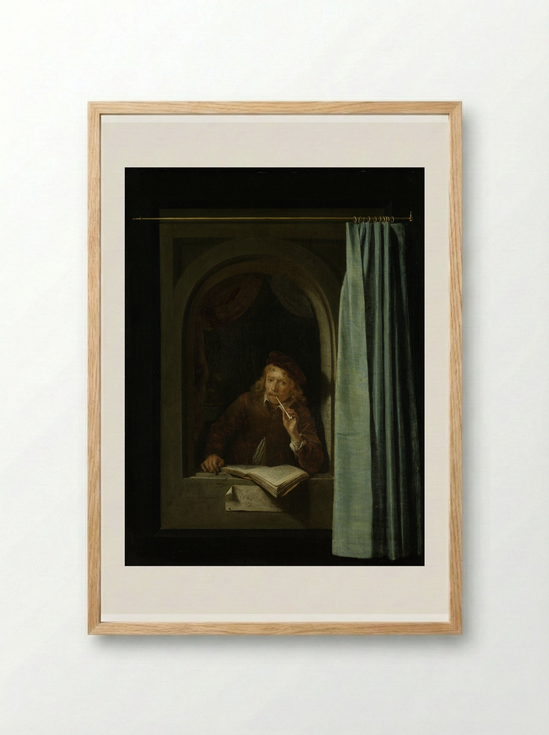 Man Smoking a Pipe - Gerrit Dou - Framed Print Wood