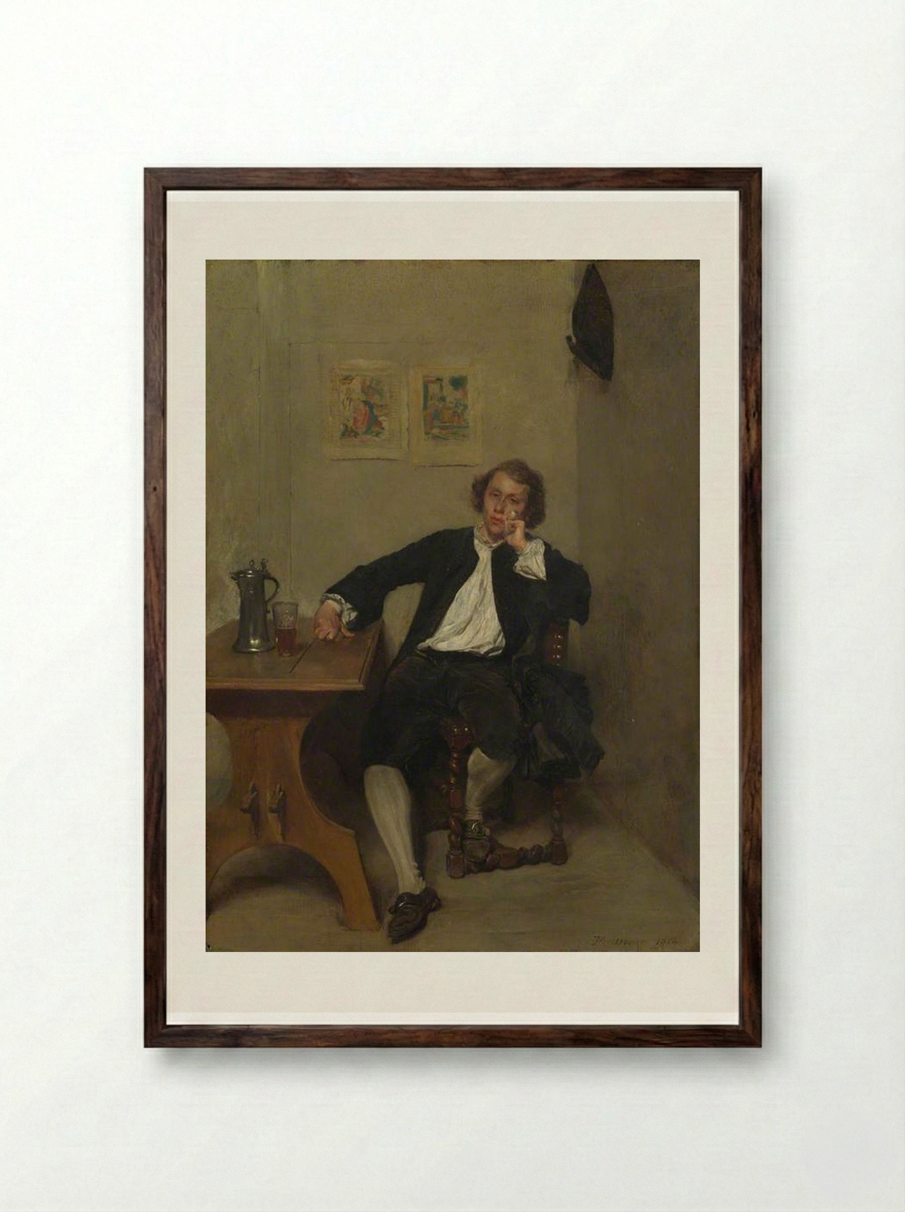 Man Smoking - Ernest Meissonier - Framed Print Dark Wood
