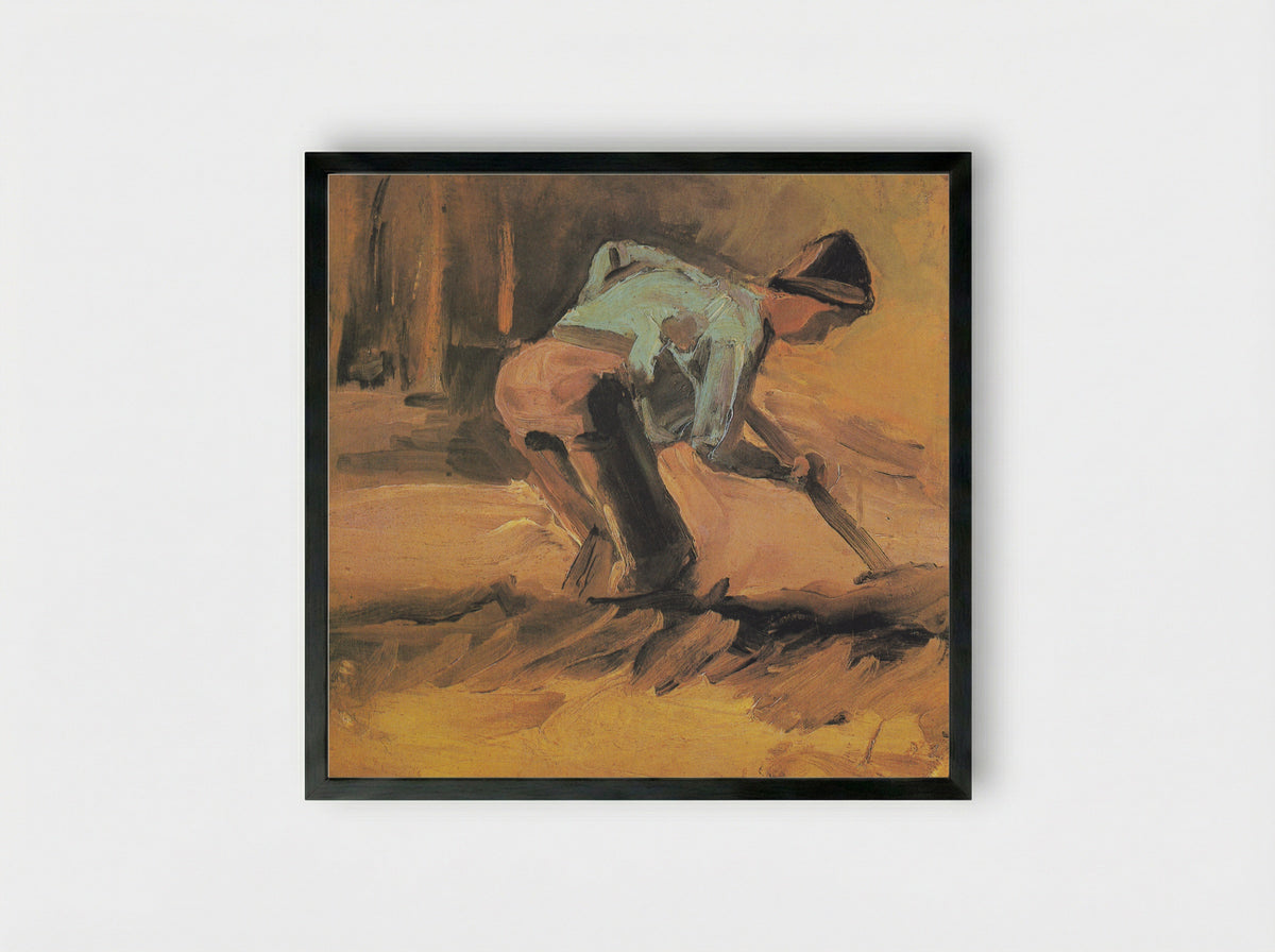 Man Stooping with Stick or Spade - Vincent van Gogh - Framed Print Black