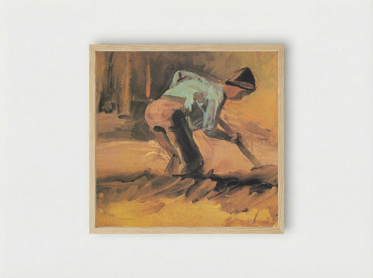 Man Stooping with Stick or Spade - Vincent van Gogh - Framed Print Wood