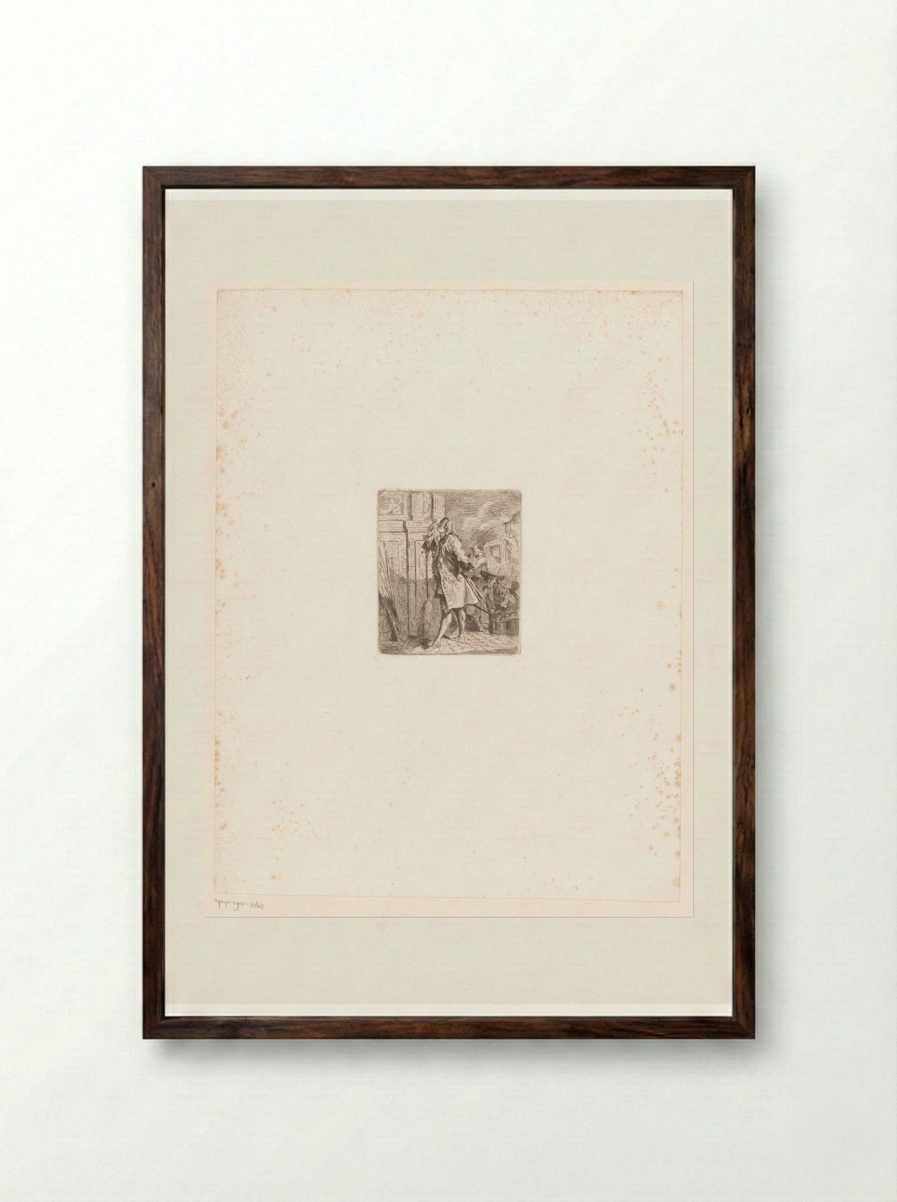 Man Studying Architectural Details, a Carriage in the Background - Léopold Flameng - Framed Print Dark Wood