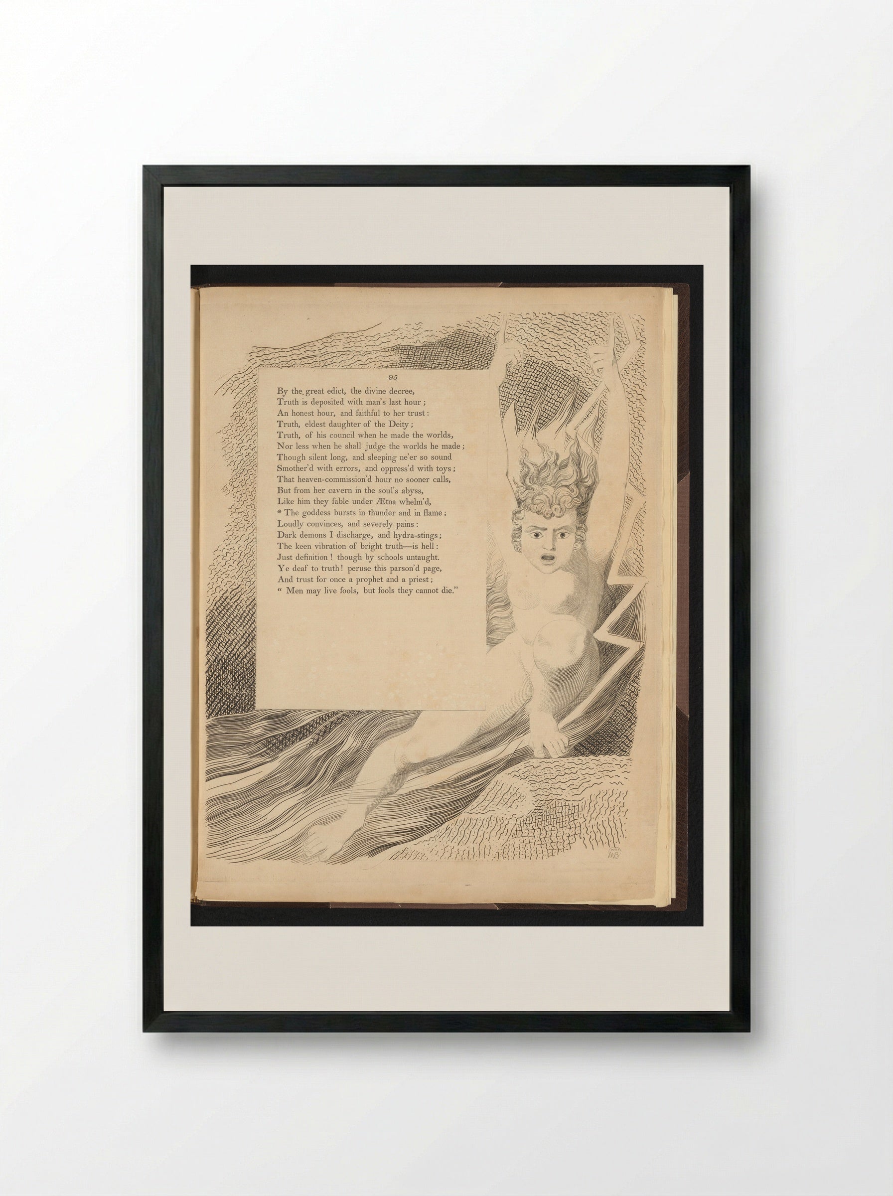 Man Surrounded by Lightning - William Blake - Framed Print Black