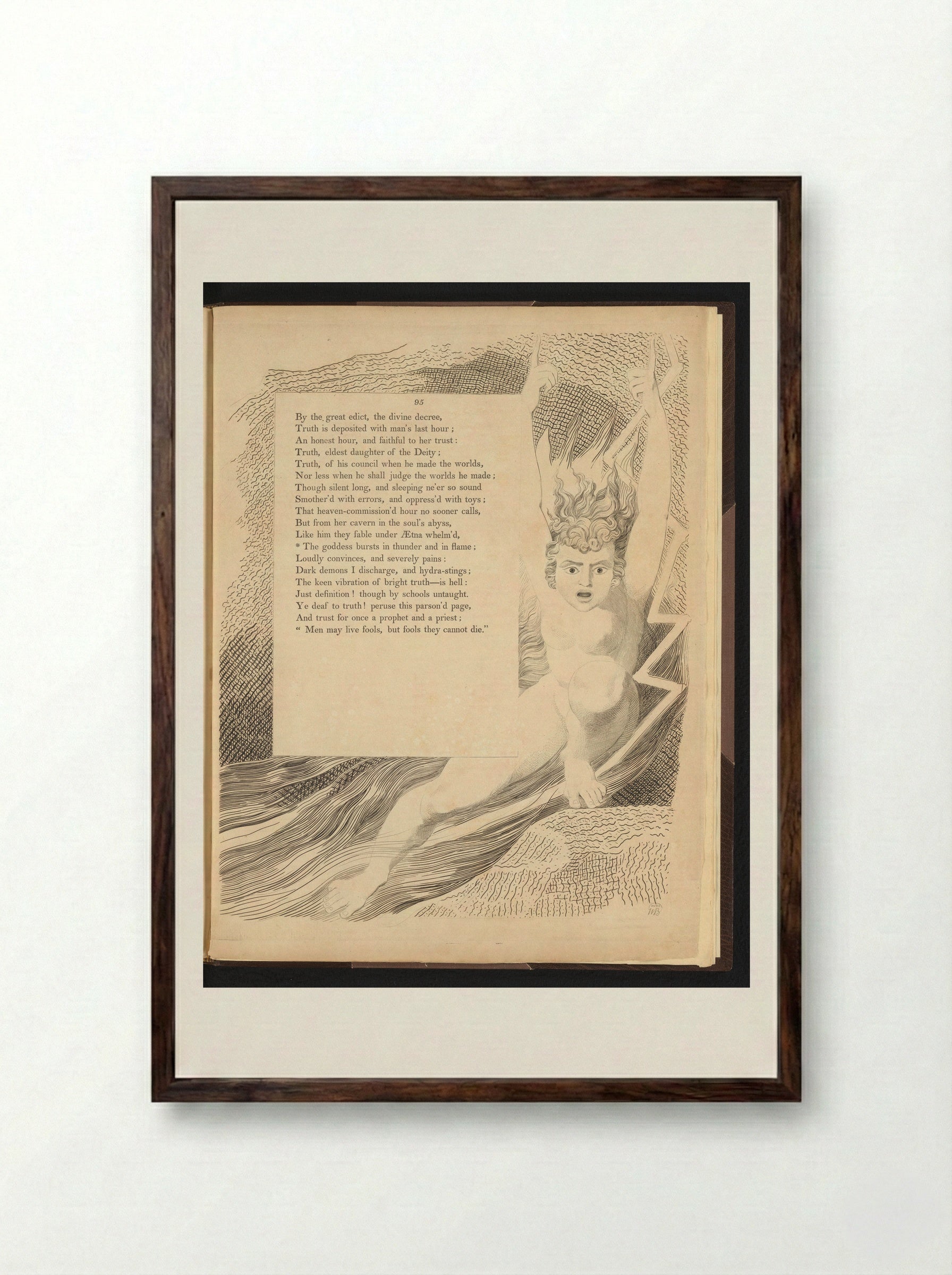 Man Surrounded by Lightning - William Blake - Framed Print Dark Wood