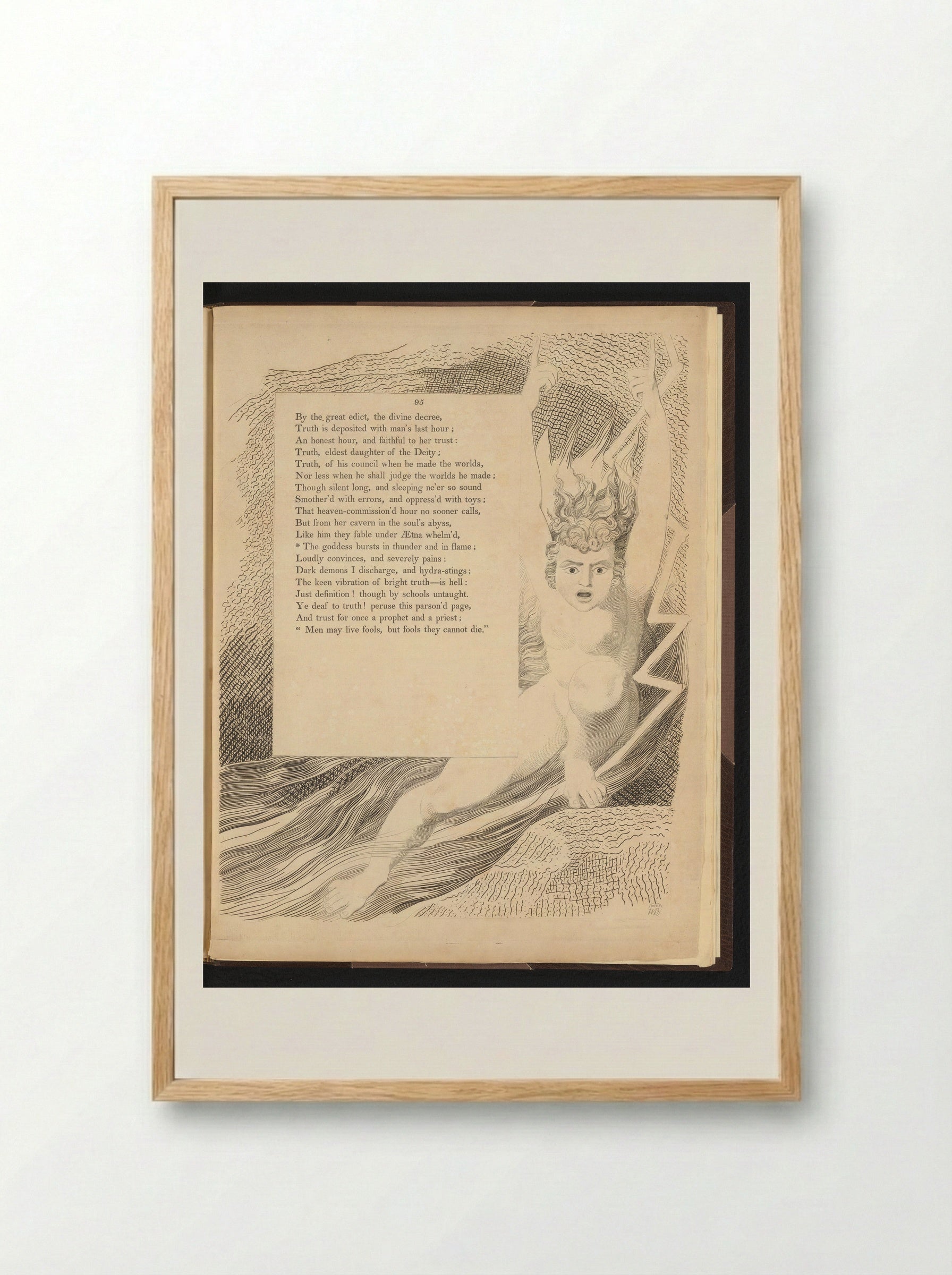 Man Surrounded by Lightning - William Blake - Framed Print Wood
