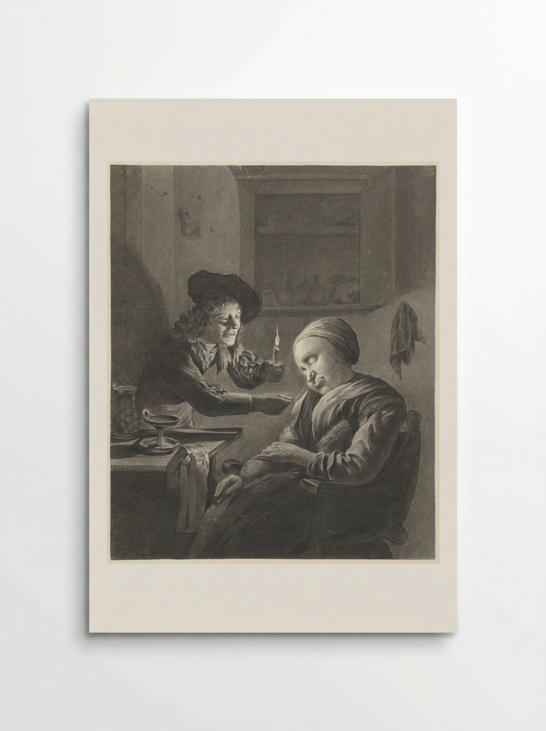 Man Tickling a Sleeping Woman with a Candle - J. Dillhoff - Poster