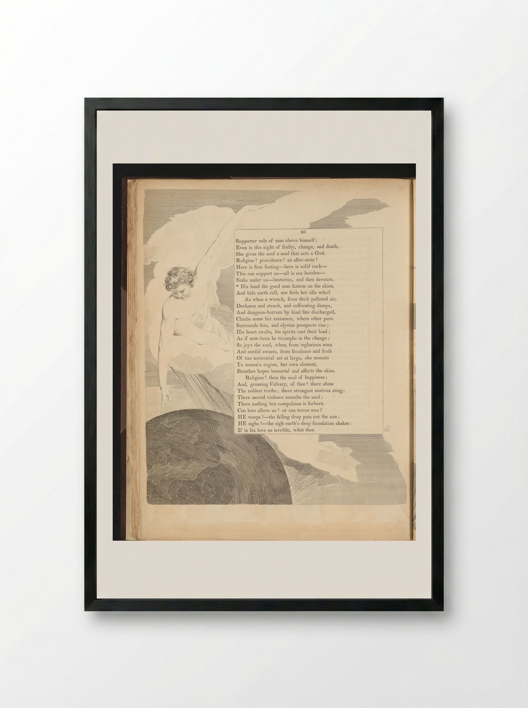 Man Touching a Sphere from a Cloud - William Blake - Framed Print Black