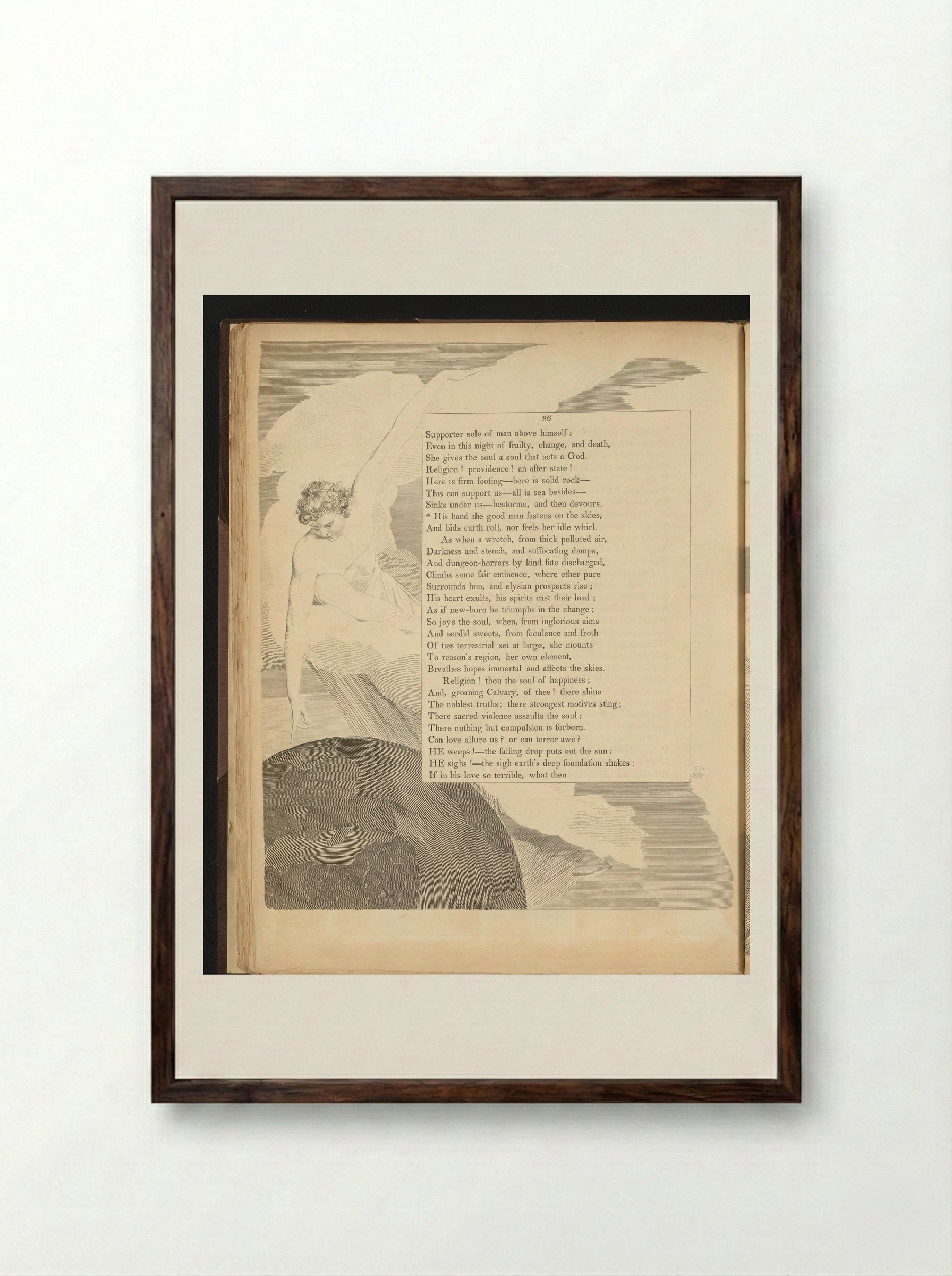 Man Touching a Sphere from a Cloud - William Blake - Framed Print Dark Wood