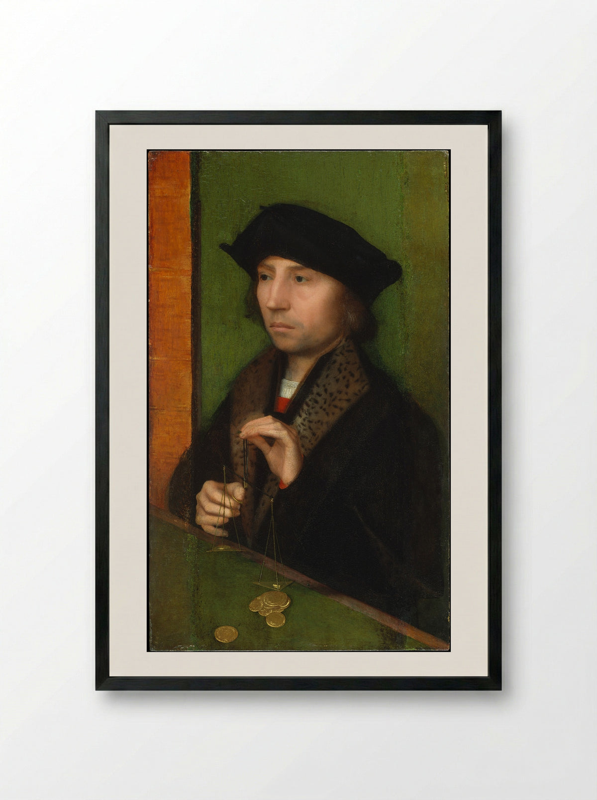 Man Weighing Gold - Adriaen Isenbrant - Framed Print Black