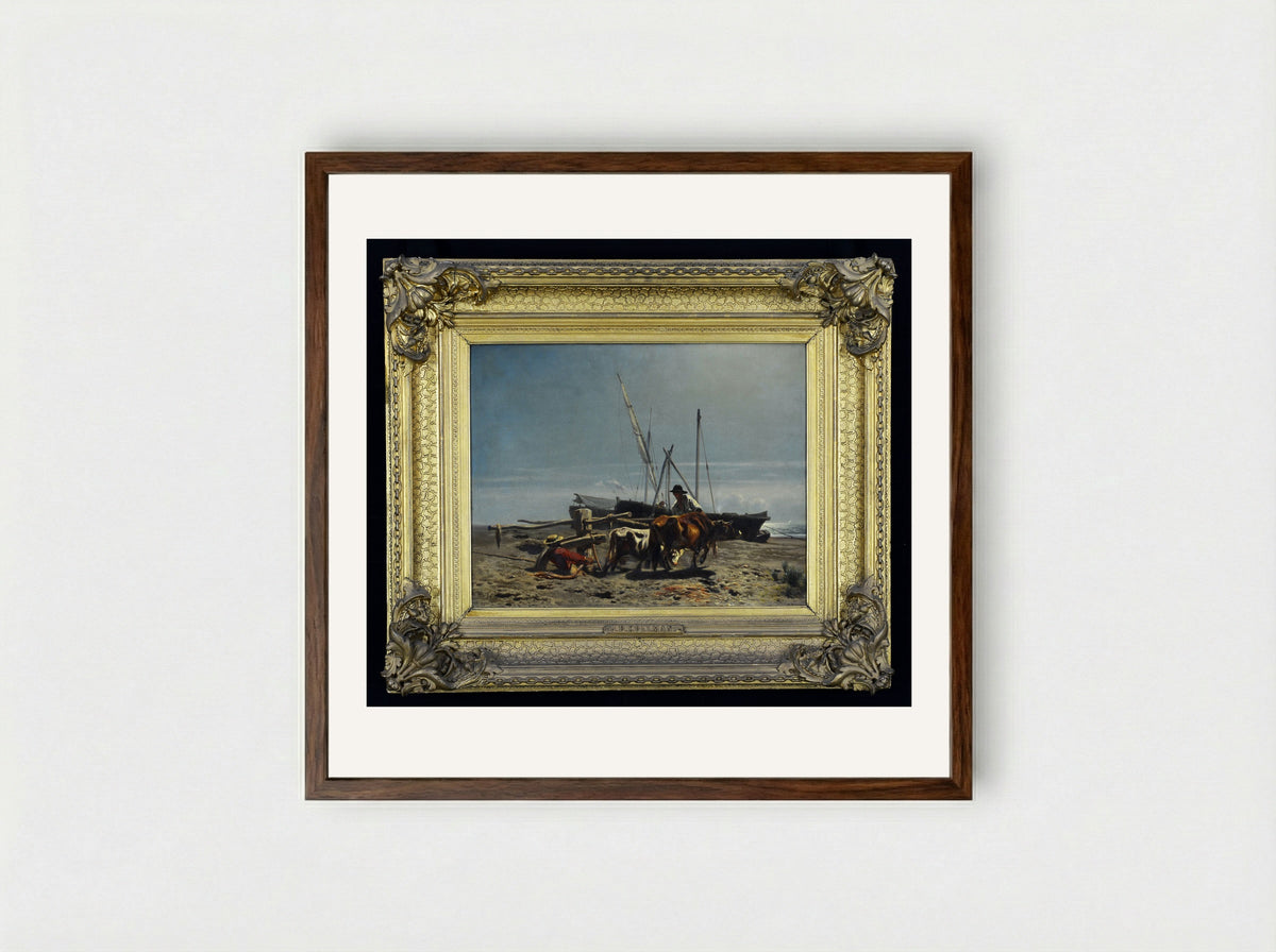 Man achterover liggend in het gras met de benen opgetrokken - Johan Daniël Koelman - Framed Print Dark Wood
