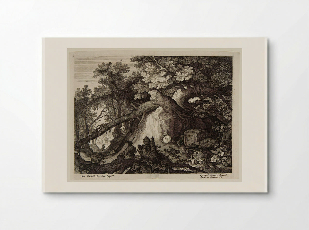 Man and Four Goats near a Waterfall - Aegidius Sadeler II - Poster