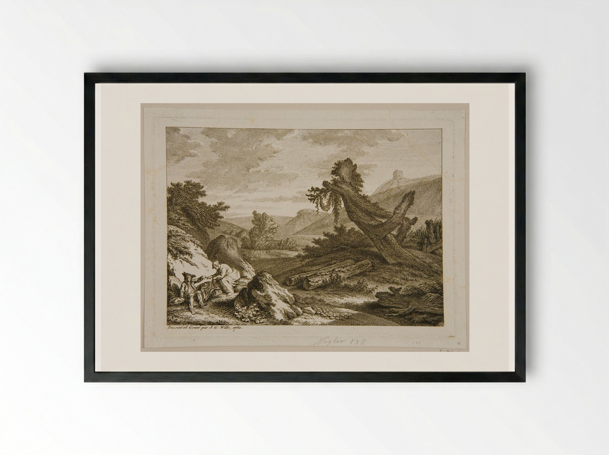 Man and Woman Eating Grapes - Johann Georg Wille - Framed Print Black