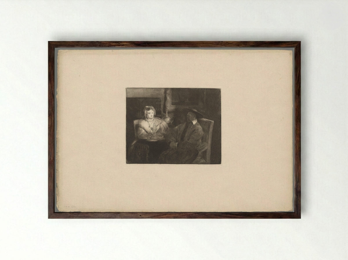 Man and Woman Seated in a Room - Andrew Geddes - Framed Print Dark Wood