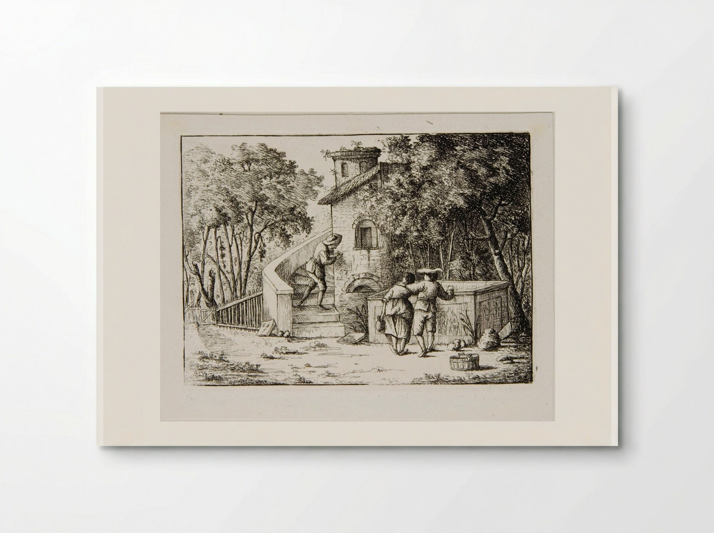 Man and Woman Standing by a Sarcophagus, Watching a Man Ascending Steps - David Deuchar - Poster