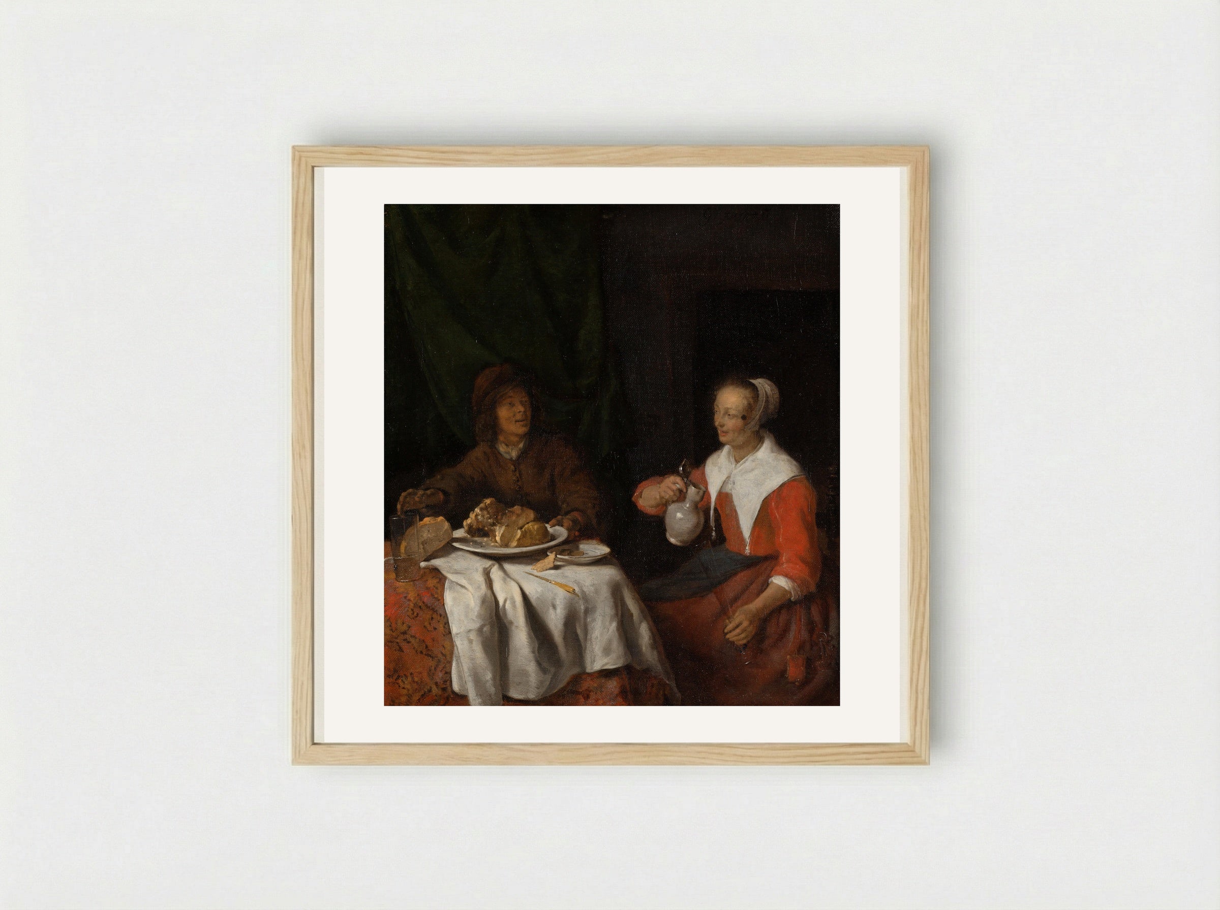 Man and Woman at the Breakfast Table - Gabriël Metsu - Framed Print Wood