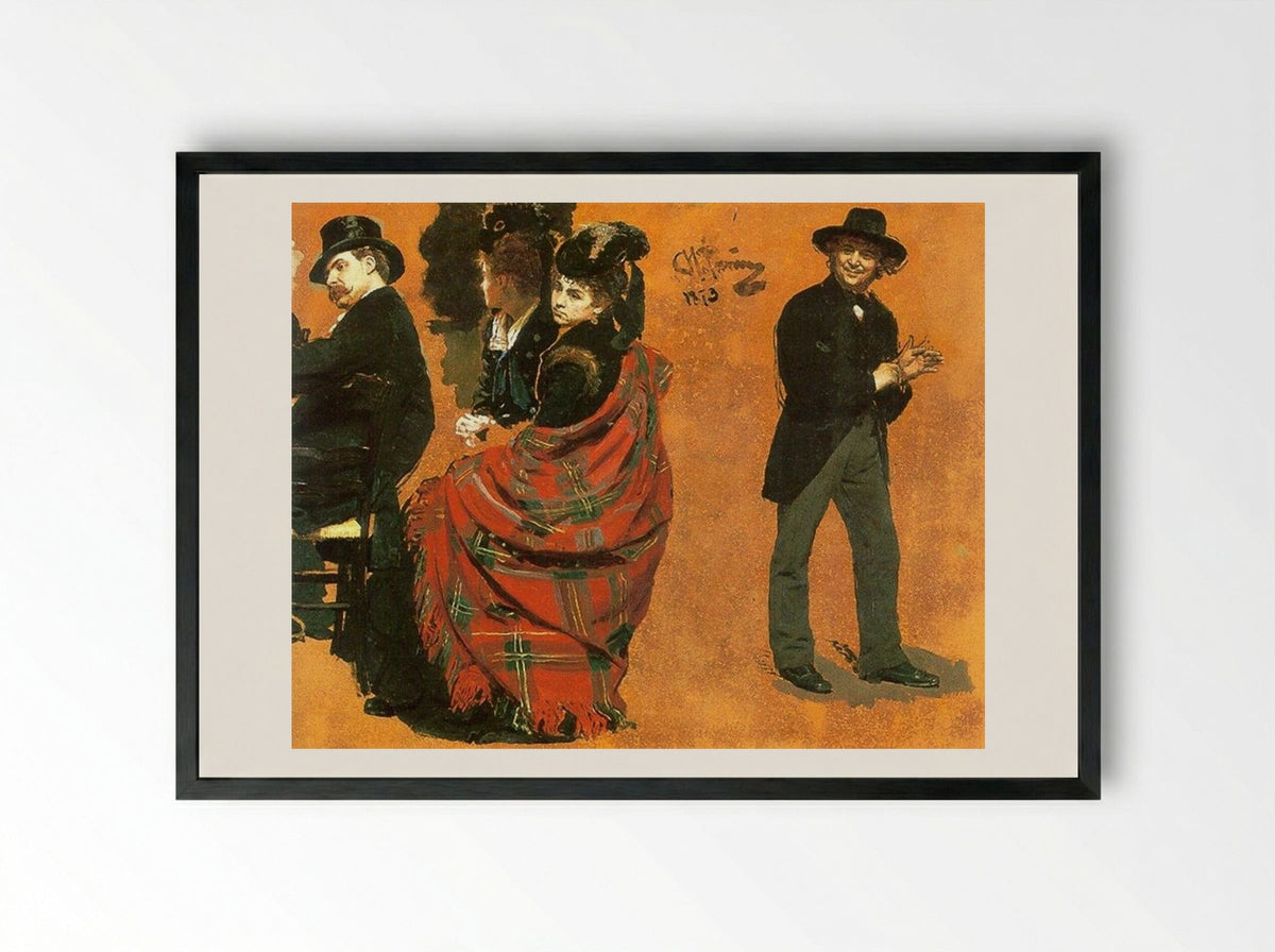 Man and Woman at the Table - Ilya Repin - Framed Print Black