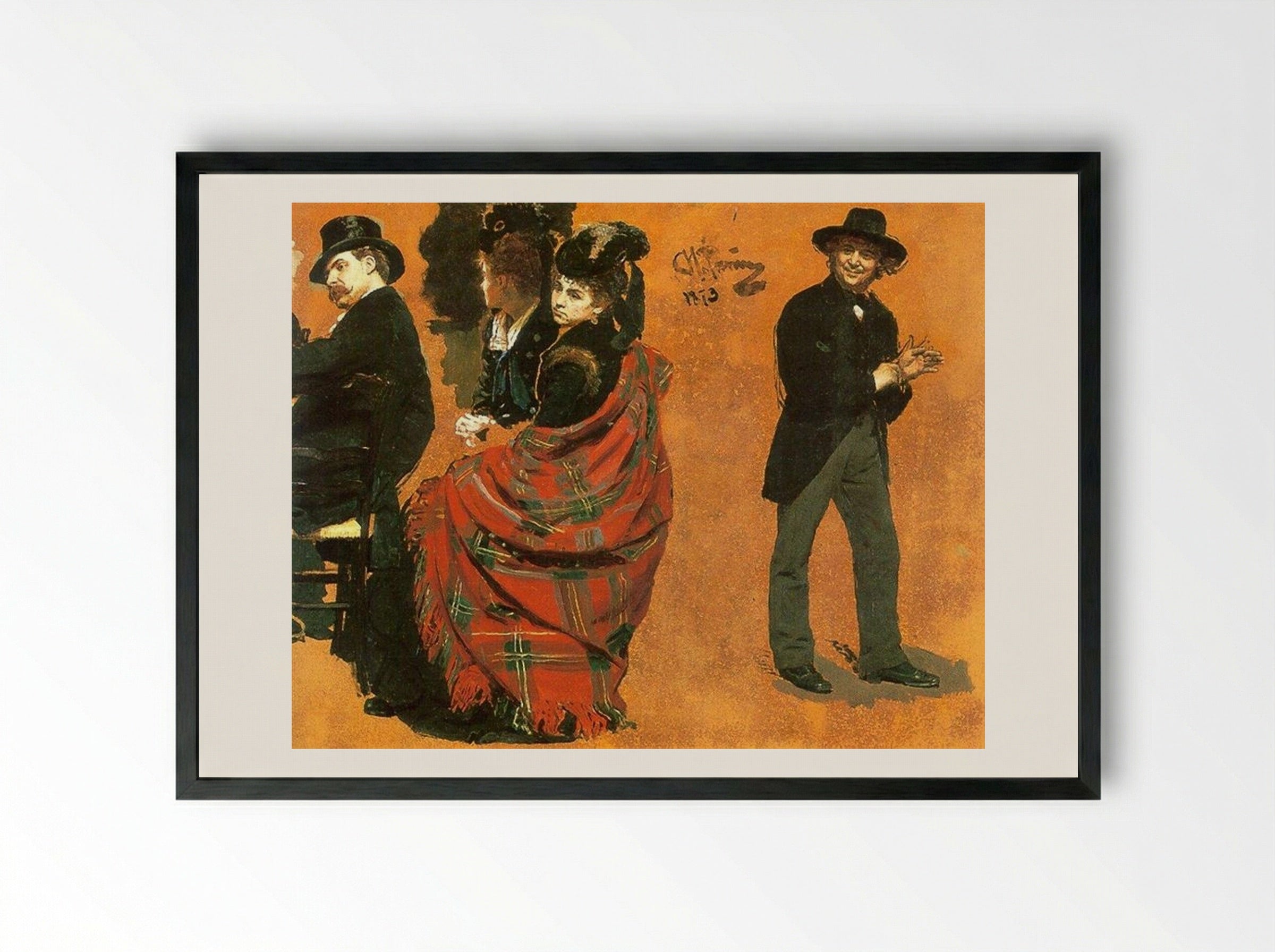 Man and Woman at the Table - Ilya Repin - Framed Print Black