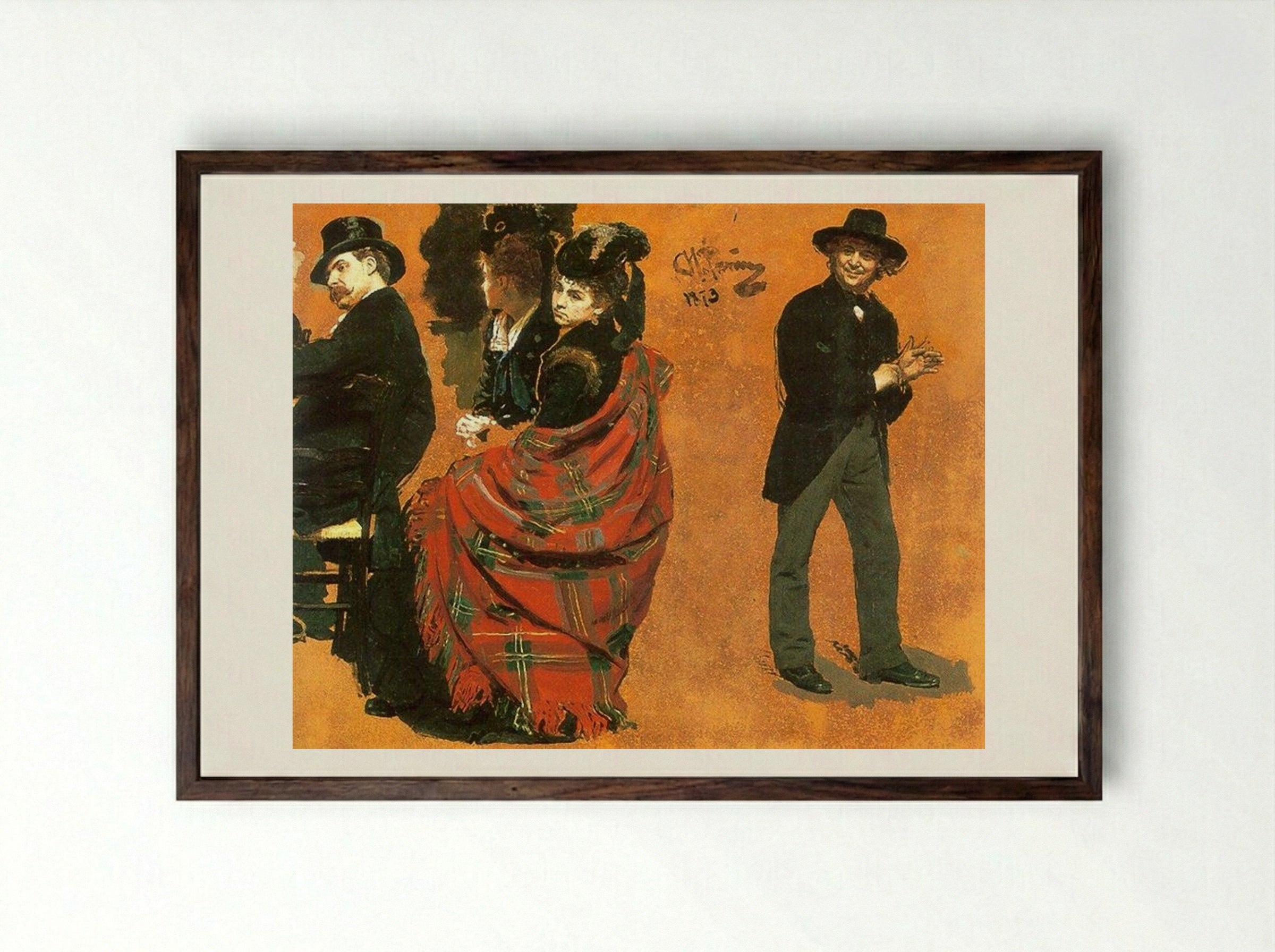 Man and Woman at the Table - Ilya Repin - Framed Print Dark Wood