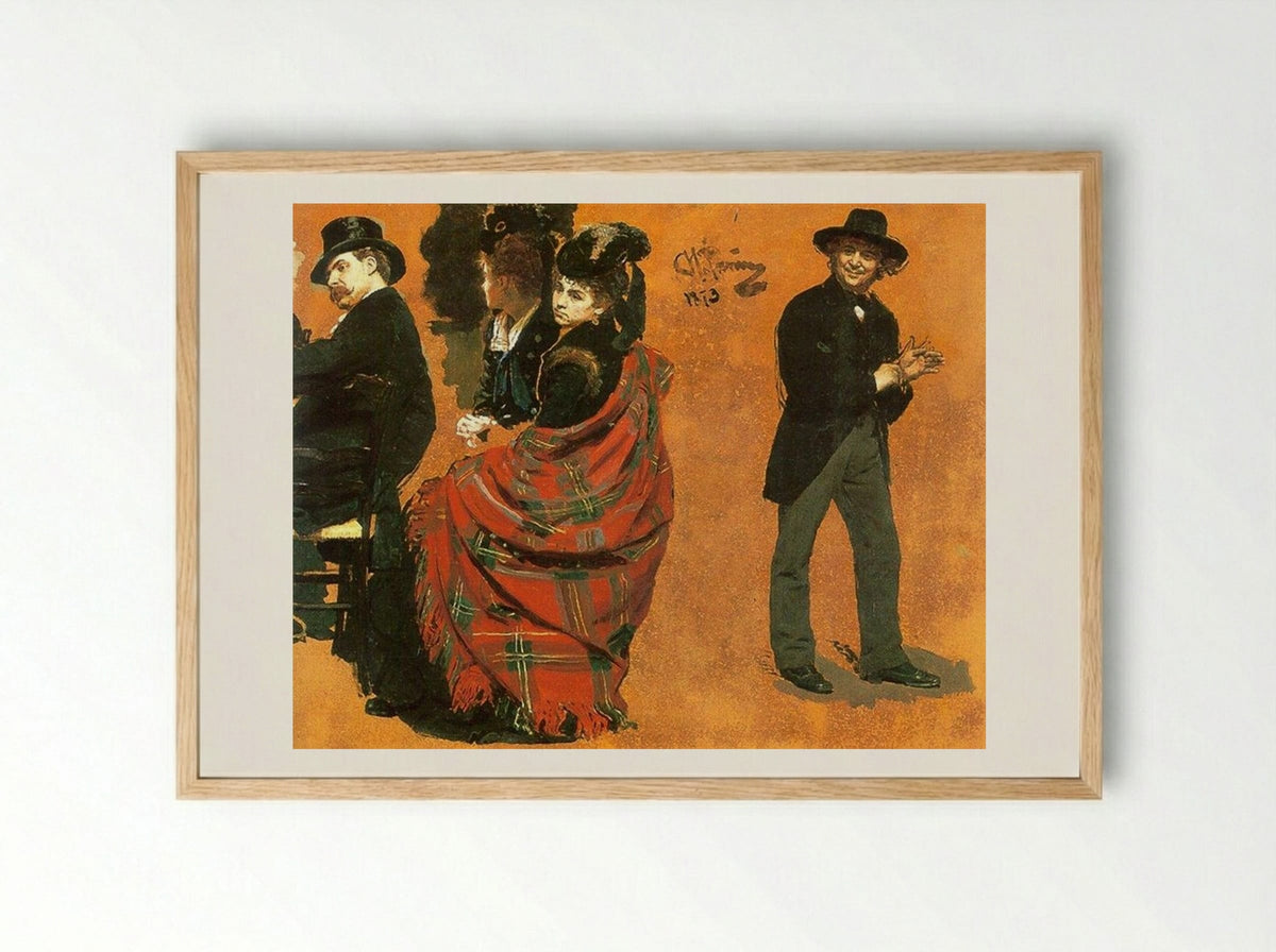 Man and Woman at the Table - Ilya Repin - Framed Print Wood