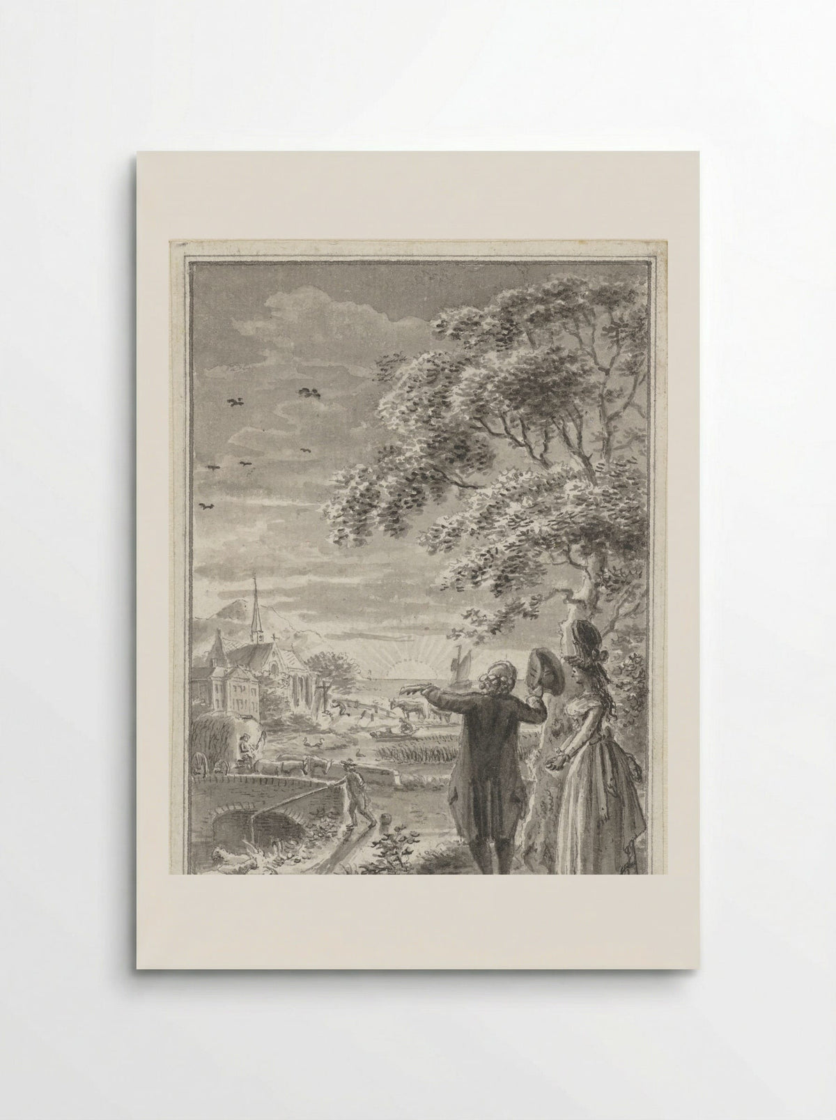 Man and Woman in a Landscape at Sunset - Johannes Petrus van Horstok - Poster