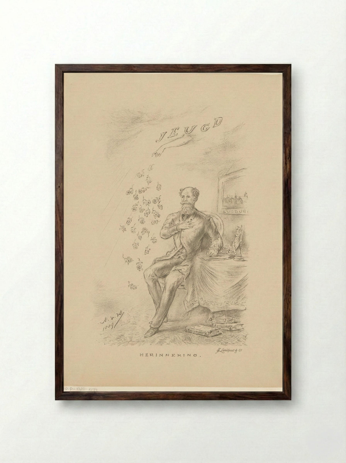 Man at a Table with Falling Roses - Samuel Lankhout & Co - Framed Print Dark Wood